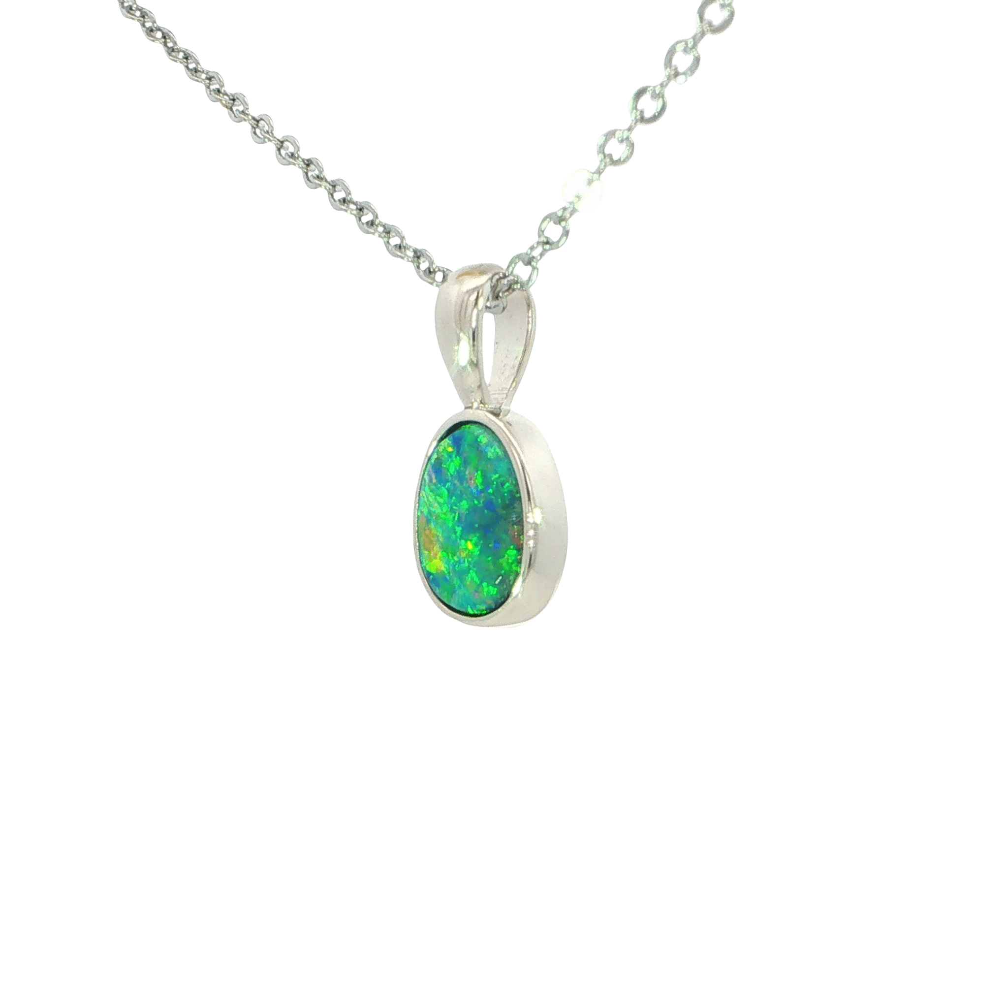 Australian Doublet Opal Pendant set in 925 Sterling Silver - Multicolour - Australian Opal Cutters and Pearl Divers