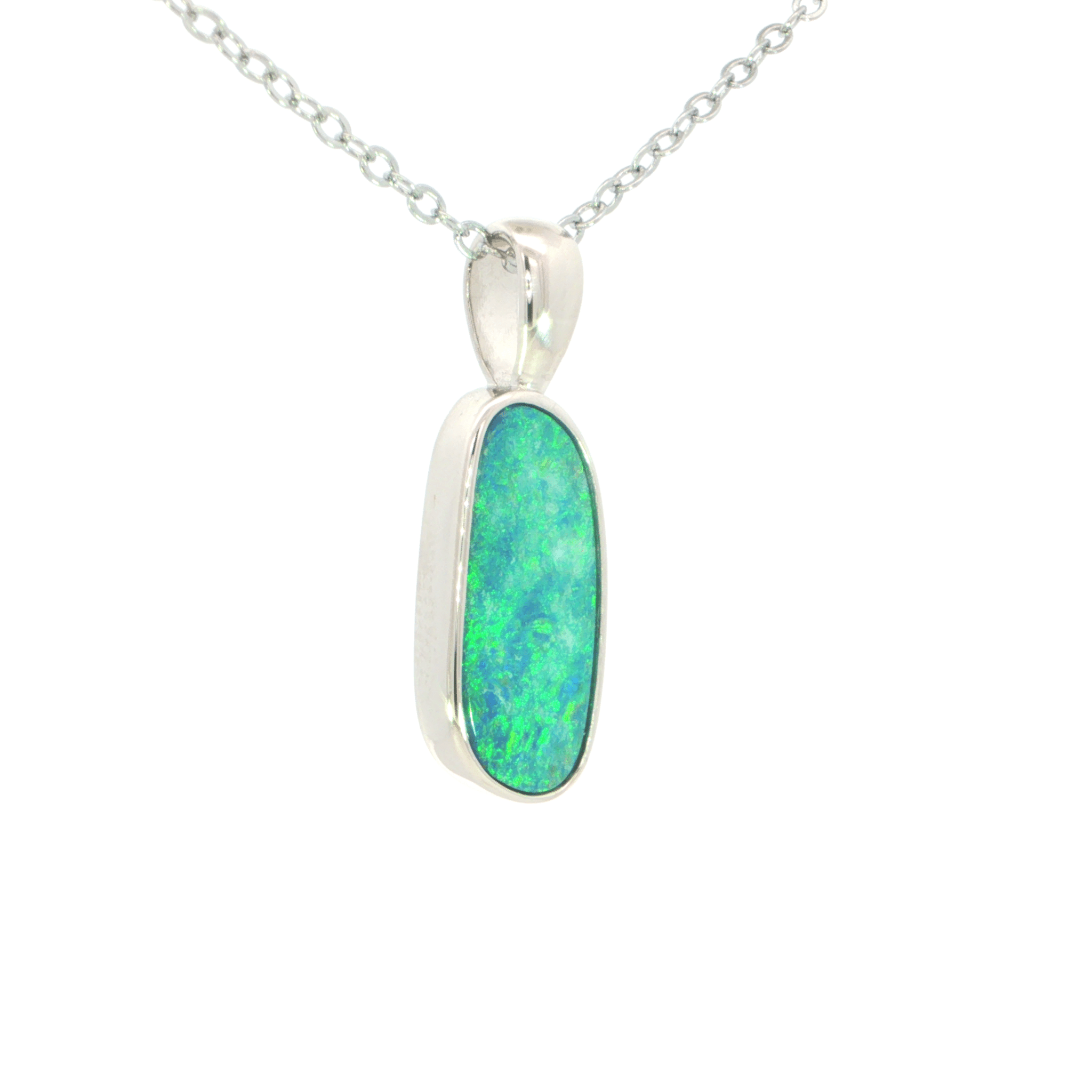 Australian Doublet Opal Pendant set in 925 Sterling Silver - Multicolour - Australian Opal Cutters and Pearl Divers