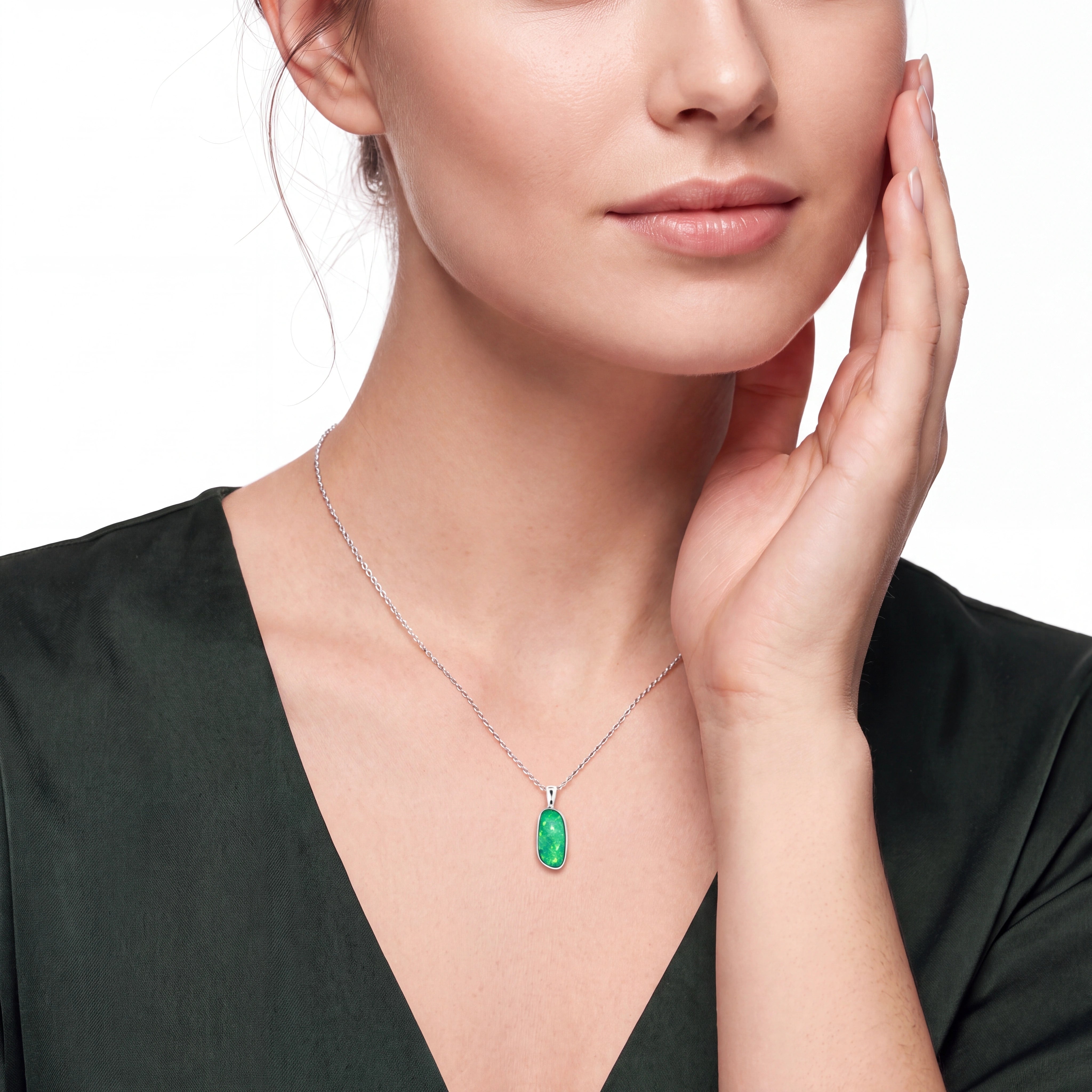 Australian Doublet Opal Pendant set in 925 Sterling Silver - Multicolour - Australian Opal Cutters and Pearl Divers