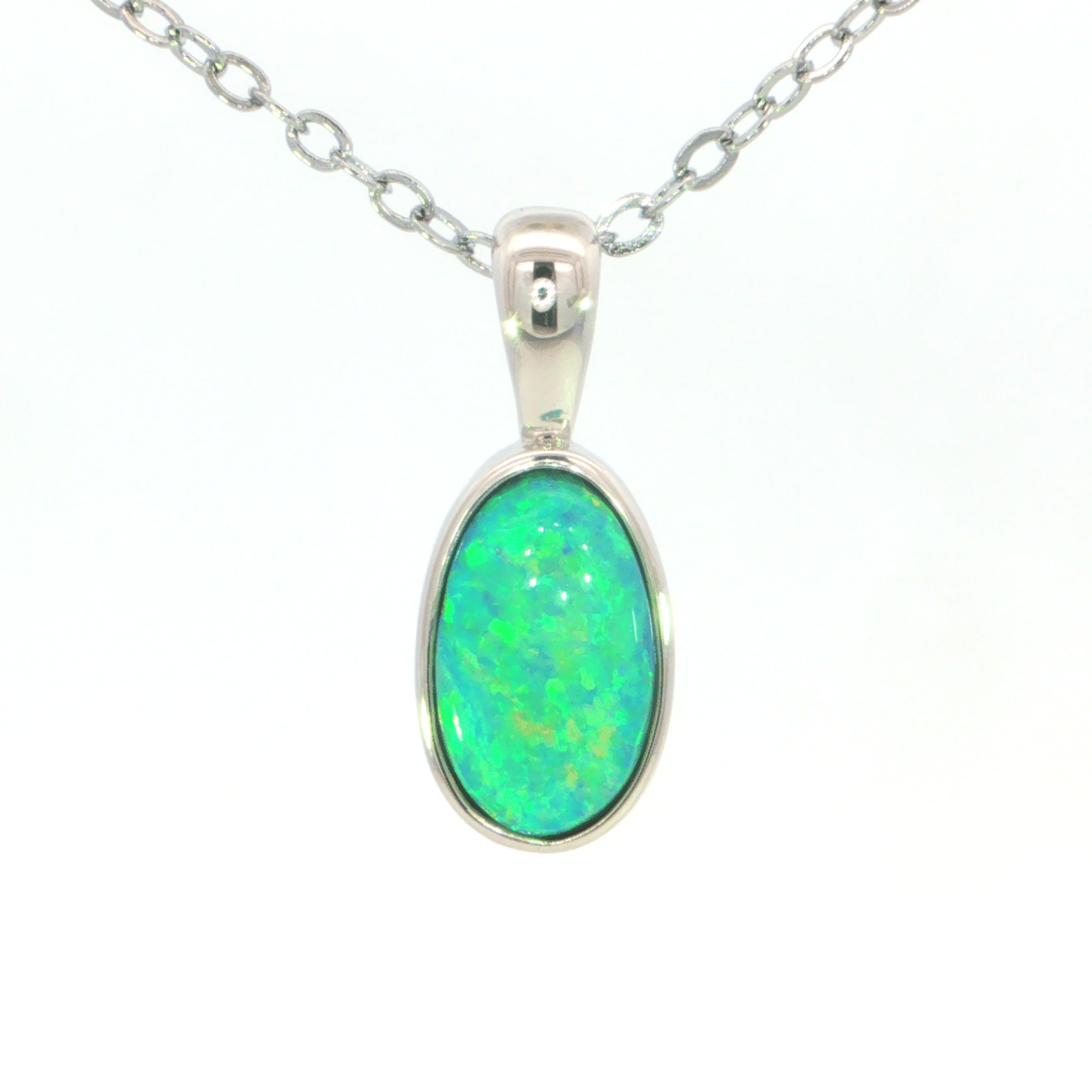 Australian Doublet Opal Pendant set in 925 Sterling Silver - Green-Blue - Australian Opal Cutters and Pearl Divers