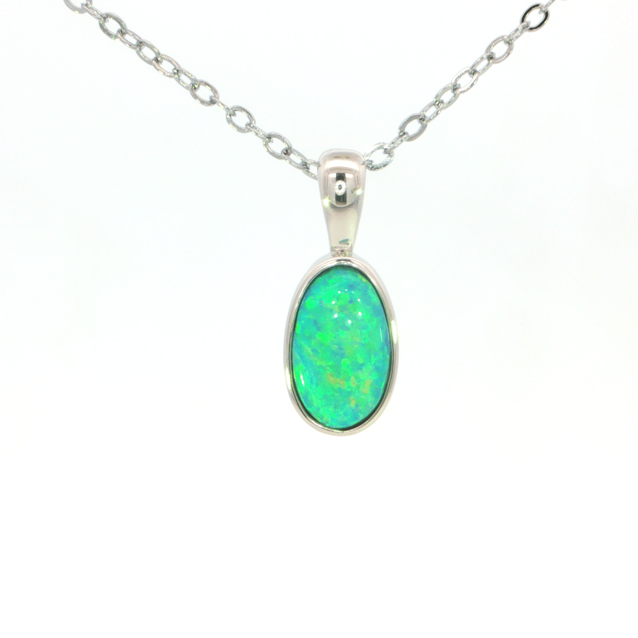 Australian Doublet Opal Pendant set in 925 Sterling Silver - Green-Blue - Australian Opal Cutters and Pearl Divers
