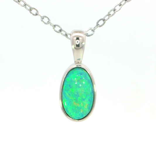 Australian Doublet Opal Pendant set in 925 Sterling Silver - Green-Blue - Australian Opal Cutters and Pearl Divers