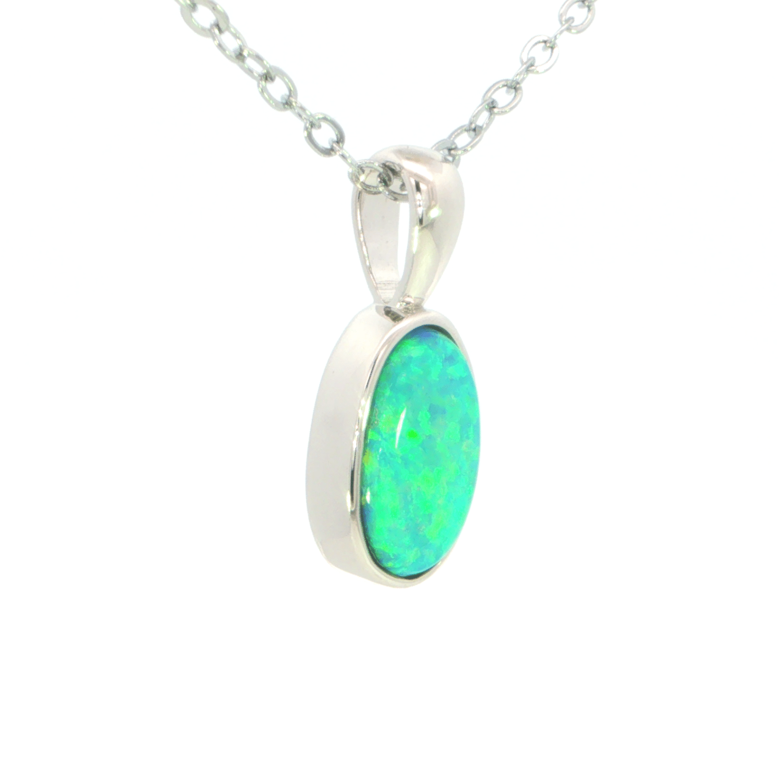 Australian Doublet Opal Pendant set in 925 Sterling Silver - Green-Blue - Australian Opal Cutters and Pearl Divers