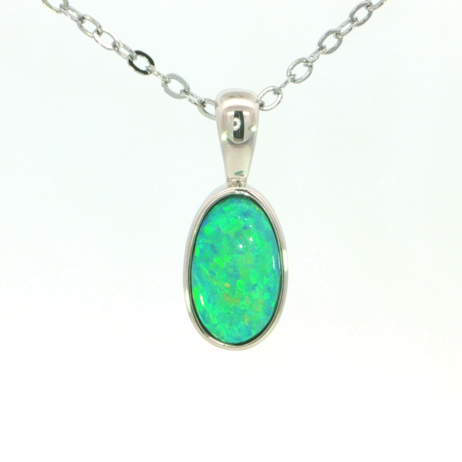 Australian Doublet Opal Pendant set in 925 Sterling Silver - Green-Blue - Australian Opal Cutters and Pearl Divers