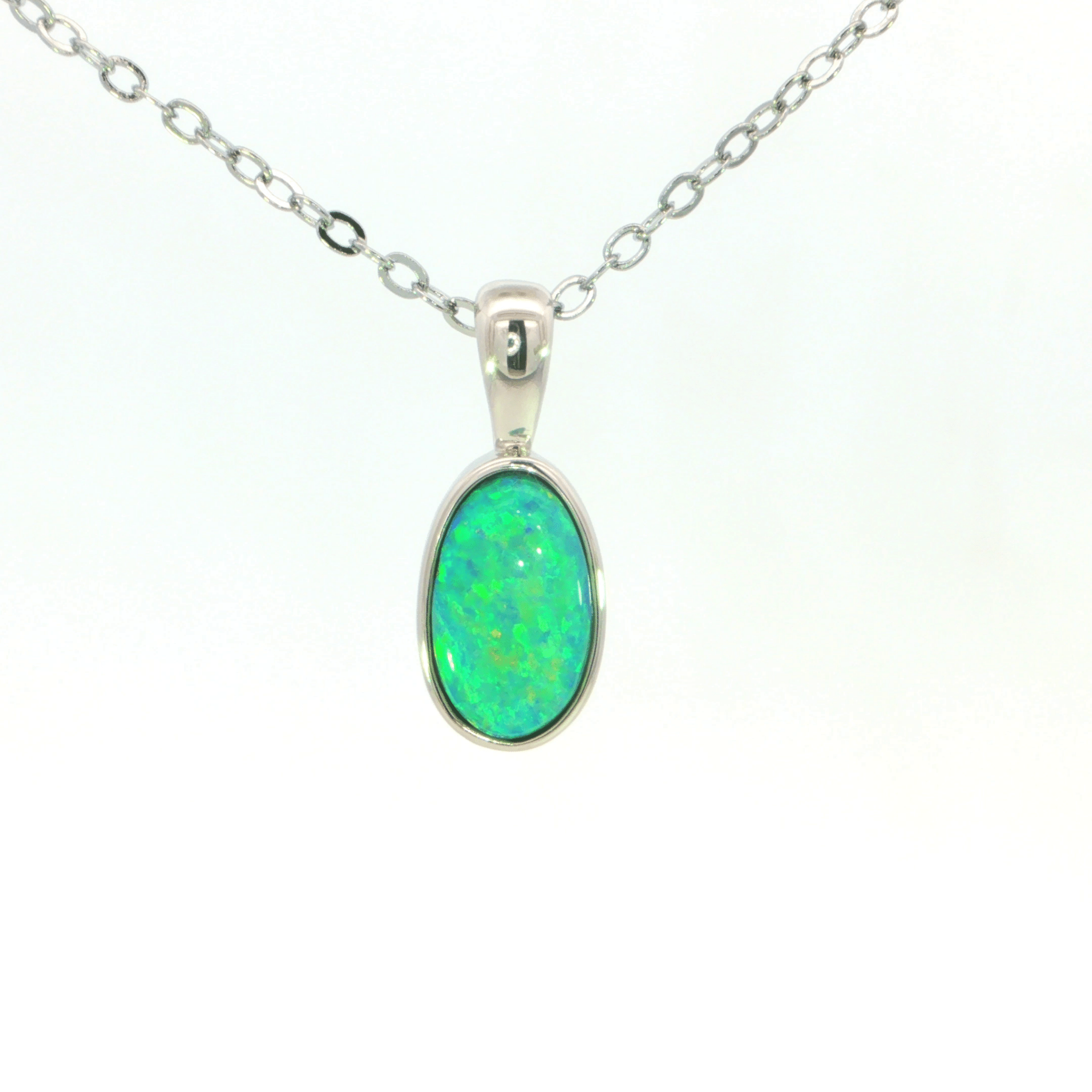Australian Doublet Opal Pendant set in 925 Sterling Silver - Green-Blue - Australian Opal Cutters and Pearl Divers