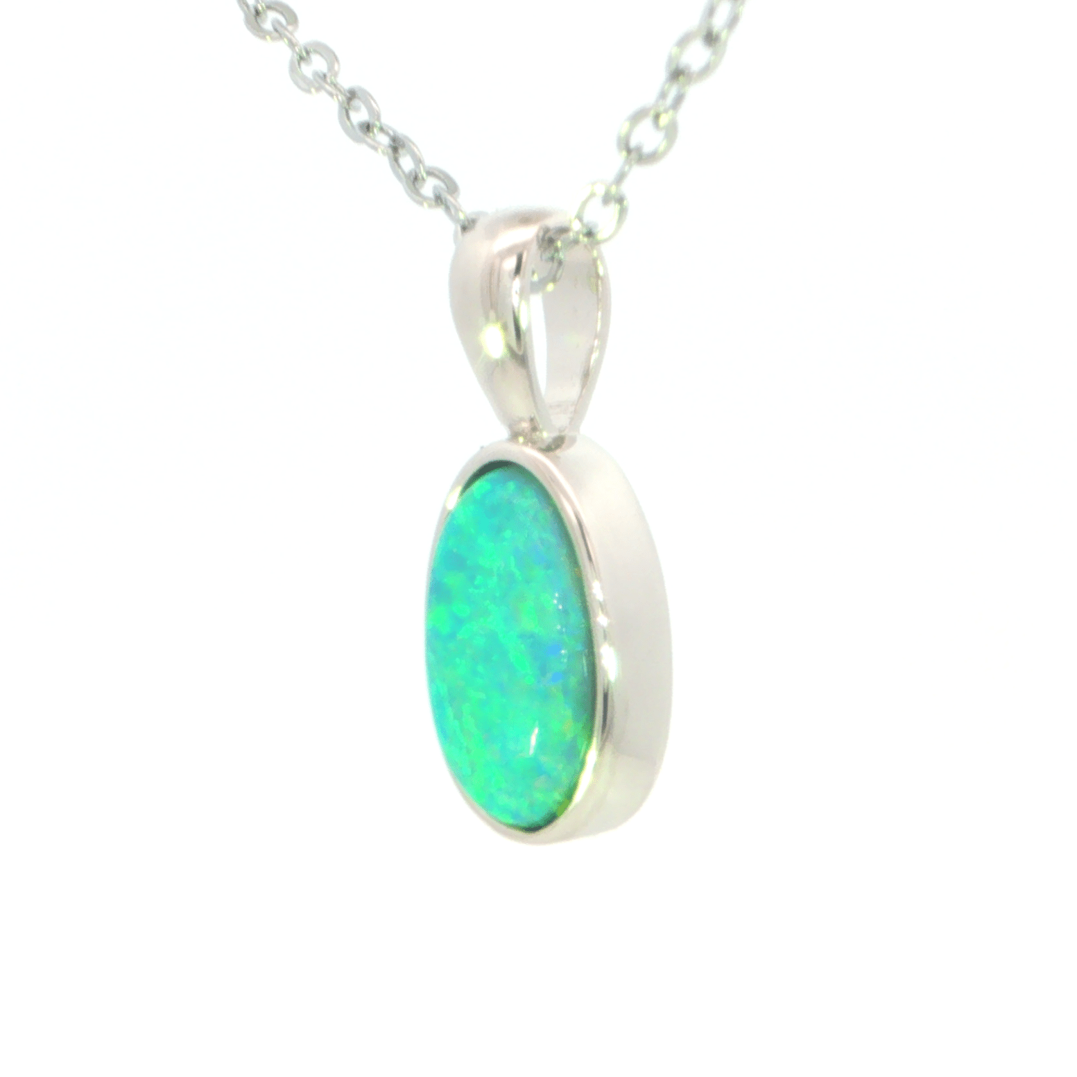 Australian Doublet Opal Pendant set in 925 Sterling Silver - Green-Blue - Australian Opal Cutters and Pearl Divers