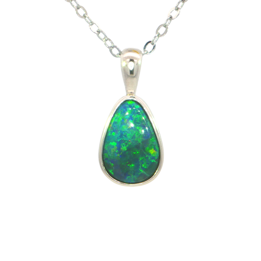 Australian Doublet Opal Set in 925 Sterling Silver - Green-Blue - Australian Opal Cutters and Pearl Divers