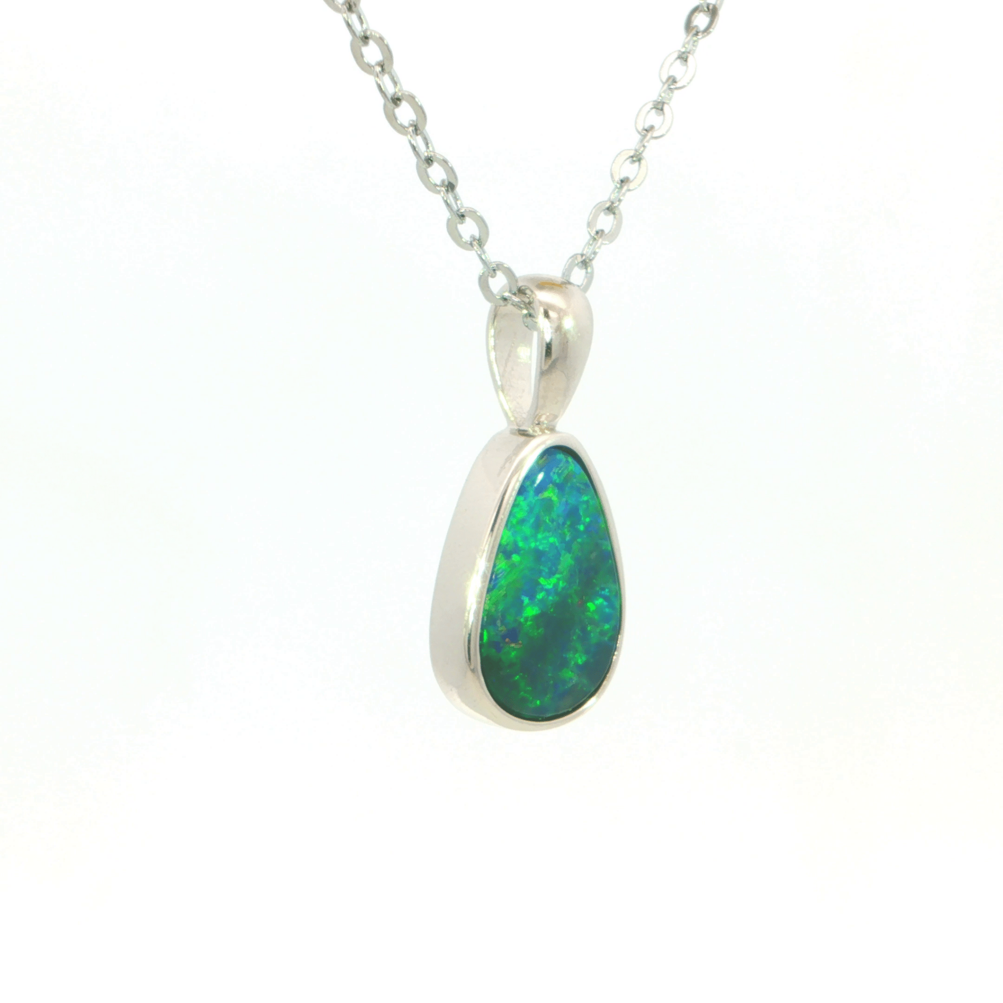 Australian Doublet Opal Set in 925 Sterling Silver - Green-Blue - Australian Opal Cutters and Pearl Divers