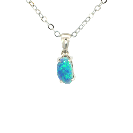 Australian Doublet Opal Pendant set in 925 Sterling Silver - Blue-Green - Australian Opal Cutters and Pearl Divers