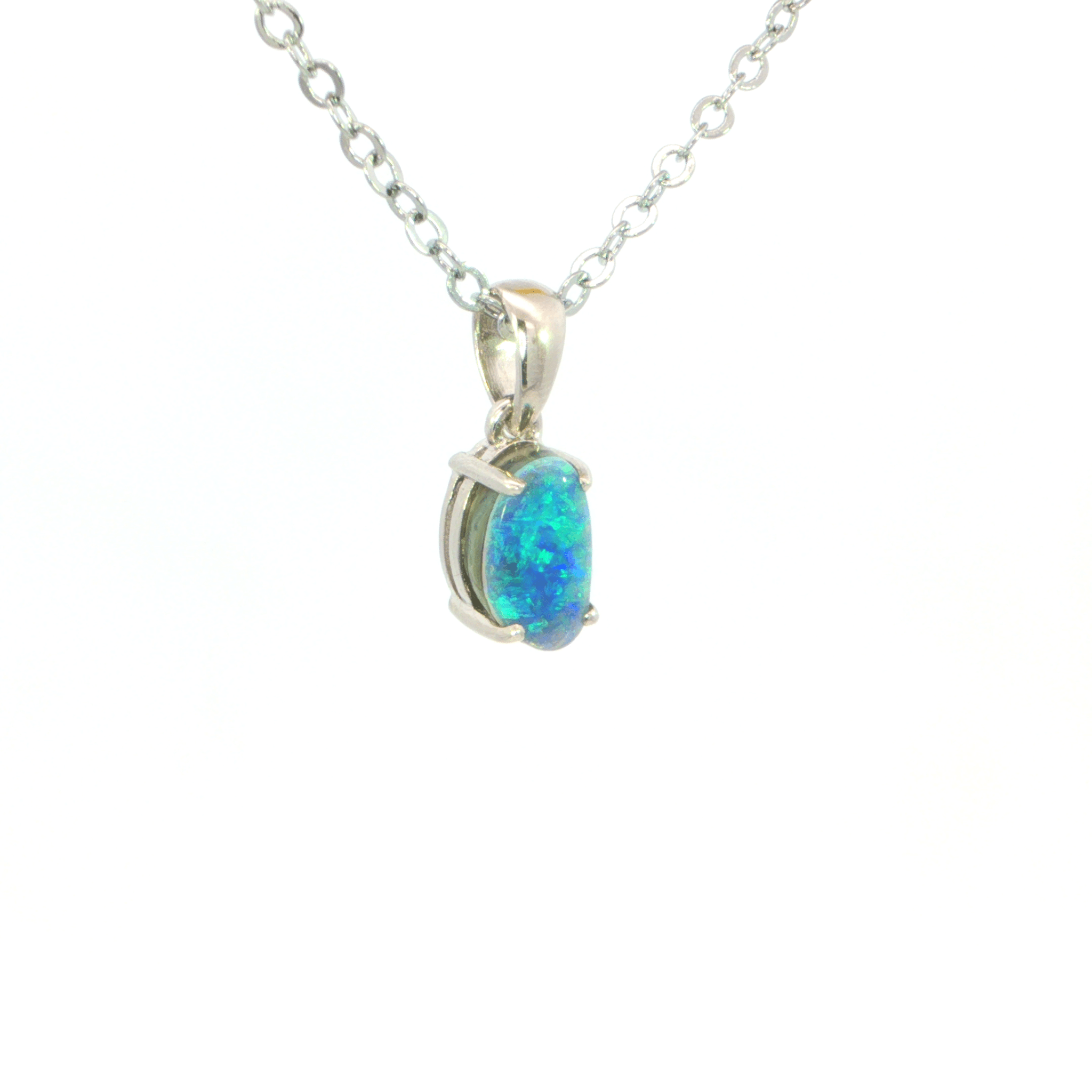 Australian Doublet Opal Pendant set in 925 Sterling Silver - Blue-Green - Australian Opal Cutters and Pearl Divers