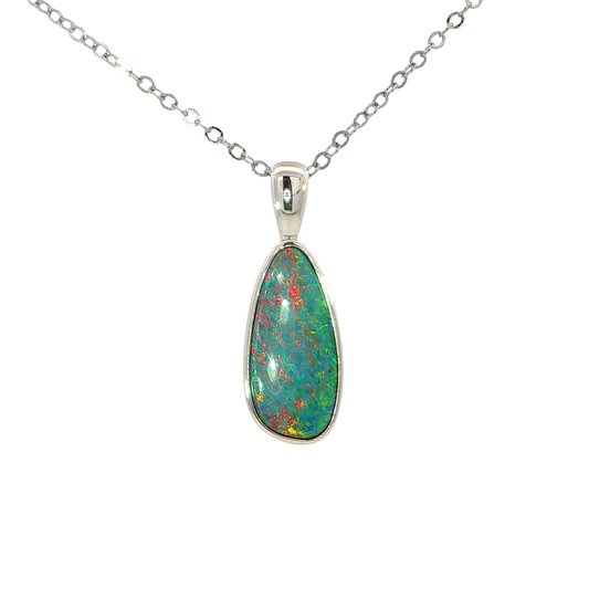Australian Doublet Opal Pendant set in 925 Sterling Silver - Multicolour - Australian Opal Cutters and Pearl Divers