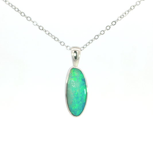 Australian Doublet Opal Pendant set in 925 Sterling Silver - Green-Blue - Australian Opal Cutters and Pearl Divers