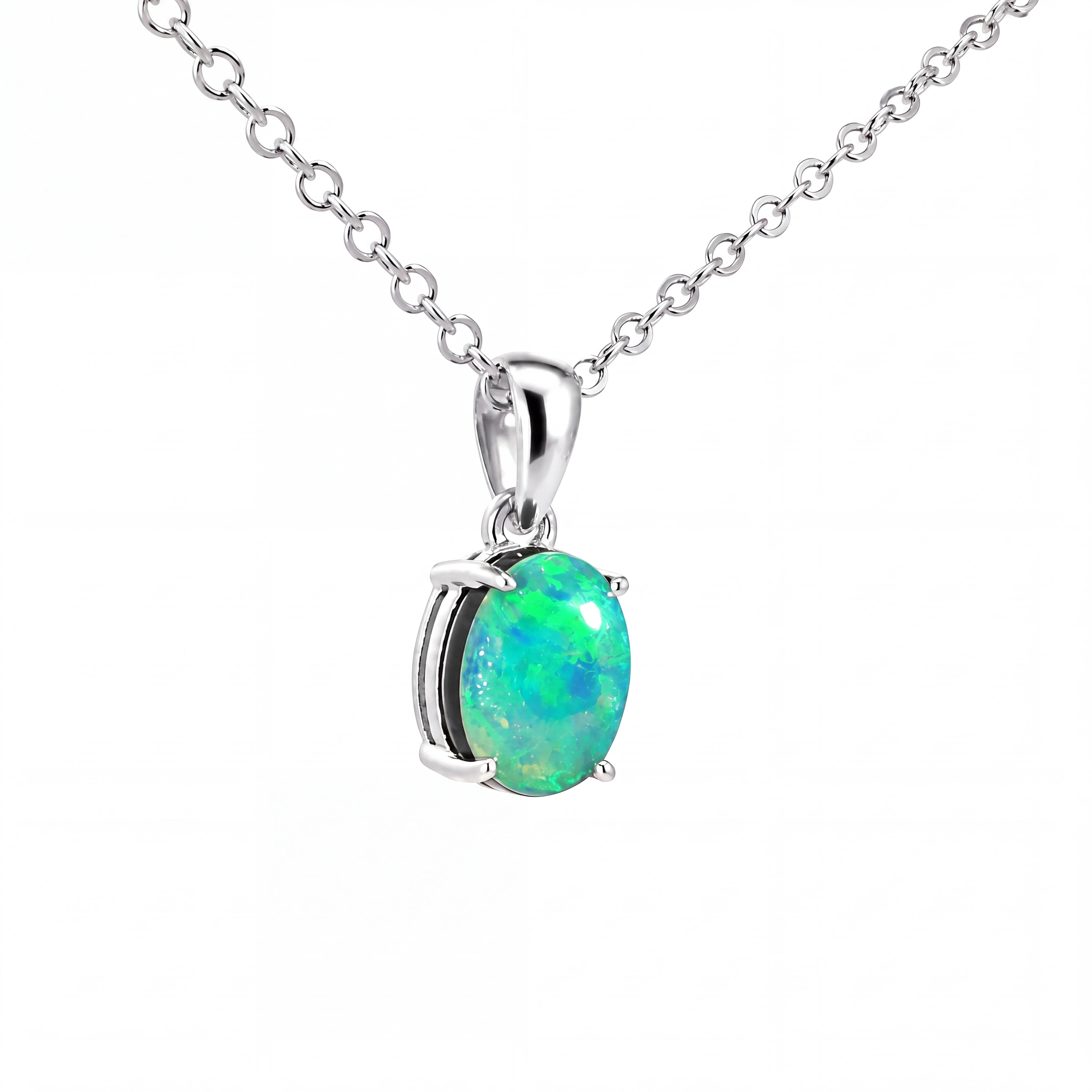 Australian Opal Doublet Pendant set in 925 Sterling Silver - Green-Blue - Australian Opal Cutters and Pearl Divers
