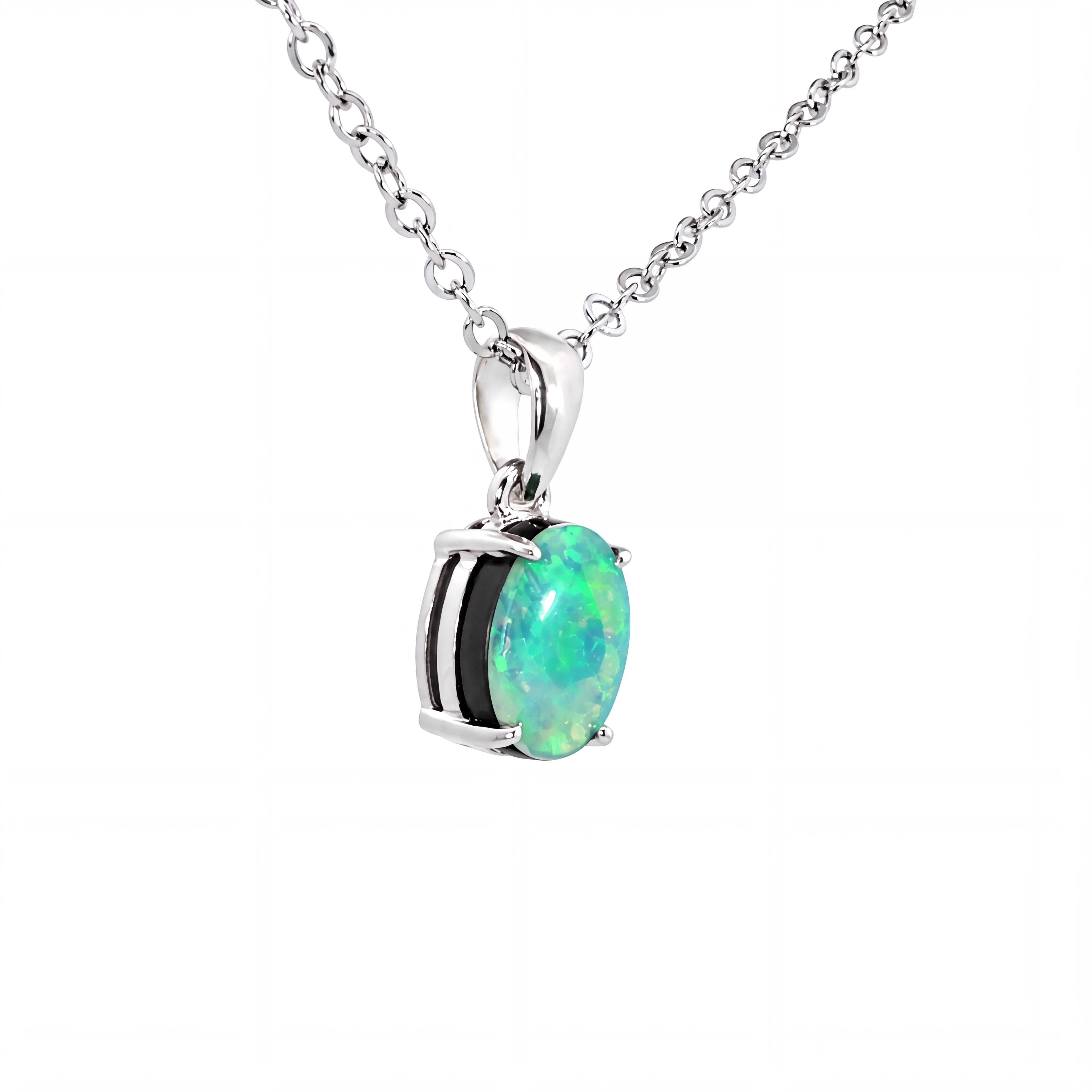 Australian Opal Doublet Pendant set in 925 Sterling Silver - Green-Blue - Australian Opal Cutters and Pearl Divers