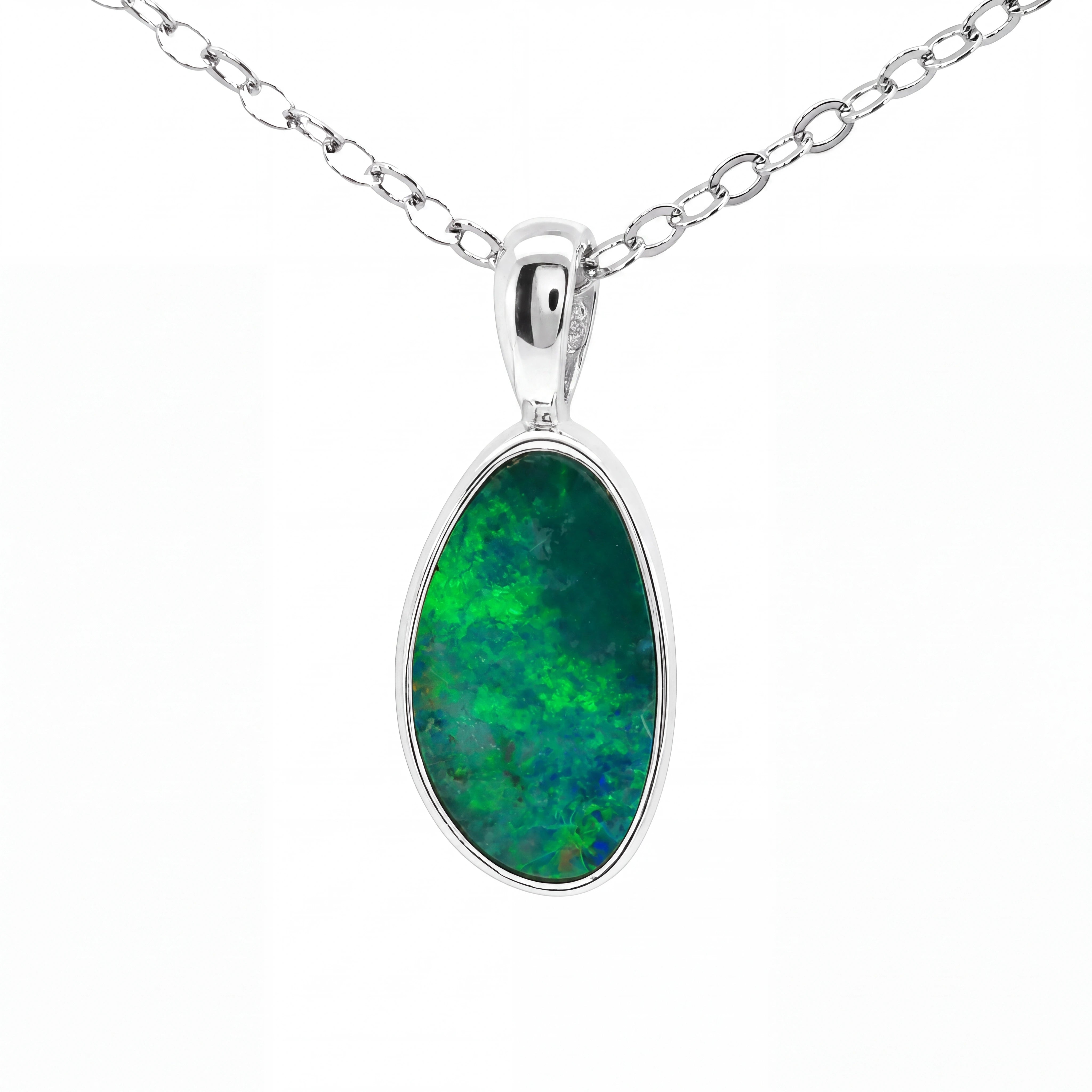 Australian Doublet Opal Pendant Set in 925 Sterling Silver - Green-Blue - Australian Opal Cutters and Pearl Divers