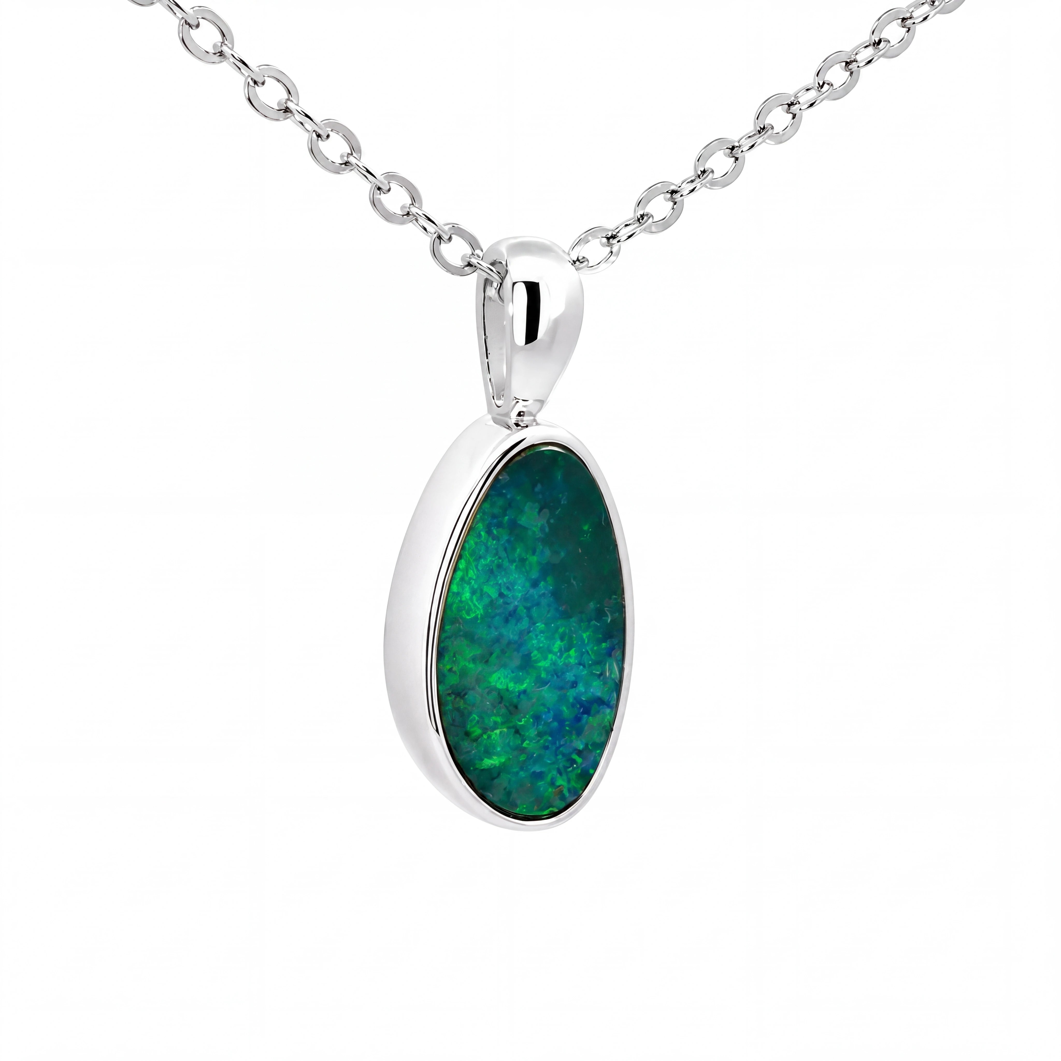 Australian Doublet Opal Pendant Set in 925 Sterling Silver - Green-Blue - Australian Opal Cutters and Pearl Divers