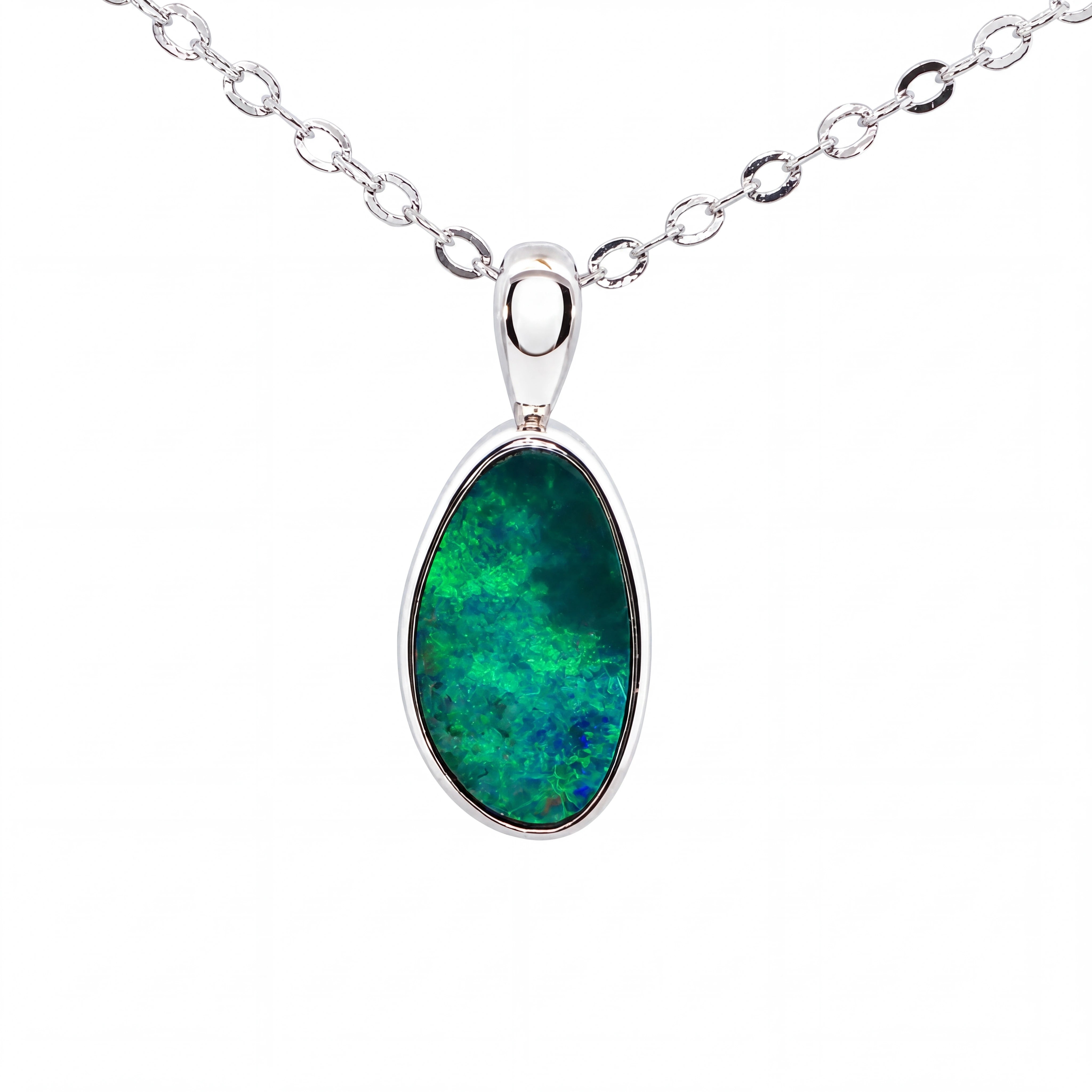 Australian Doublet Opal Pendant Set in 925 Sterling Silver - Green-Blue - Australian Opal Cutters and Pearl Divers
