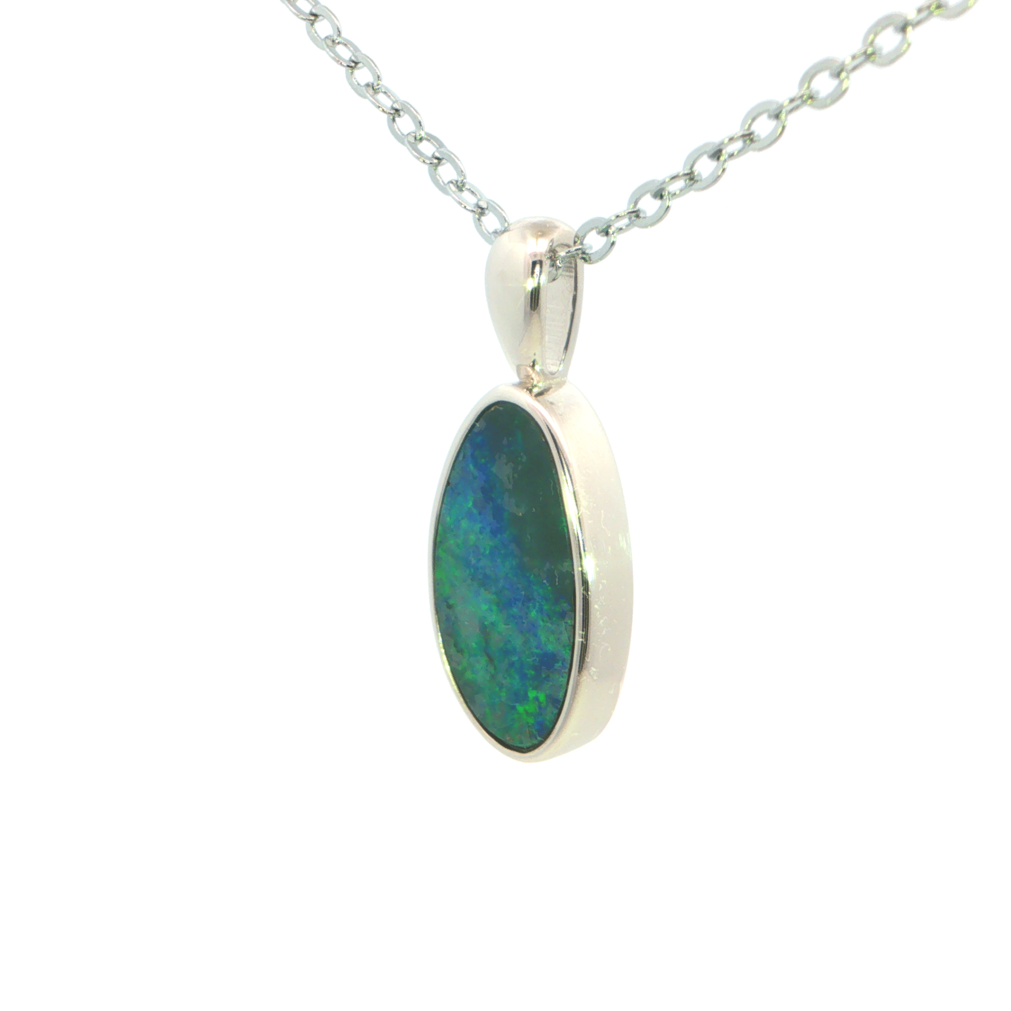 Australian Doublet Opal Pendant Set in 925 Sterling Silver - Green-Blue - Australian Opal Cutters and Pearl Divers