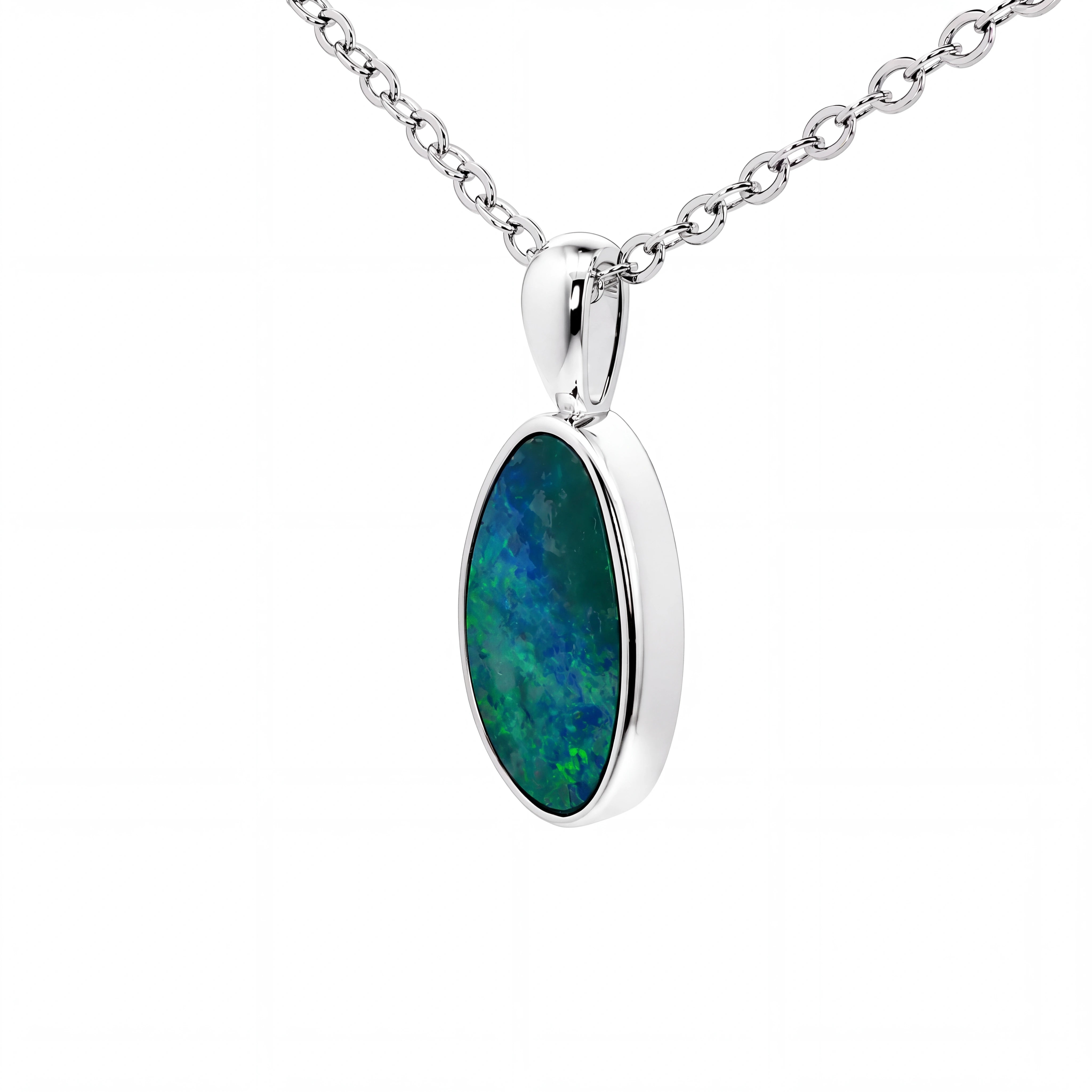 Australian Doublet Opal Pendant Set in 925 Sterling Silver - Green-Blue - Australian Opal Cutters and Pearl Divers