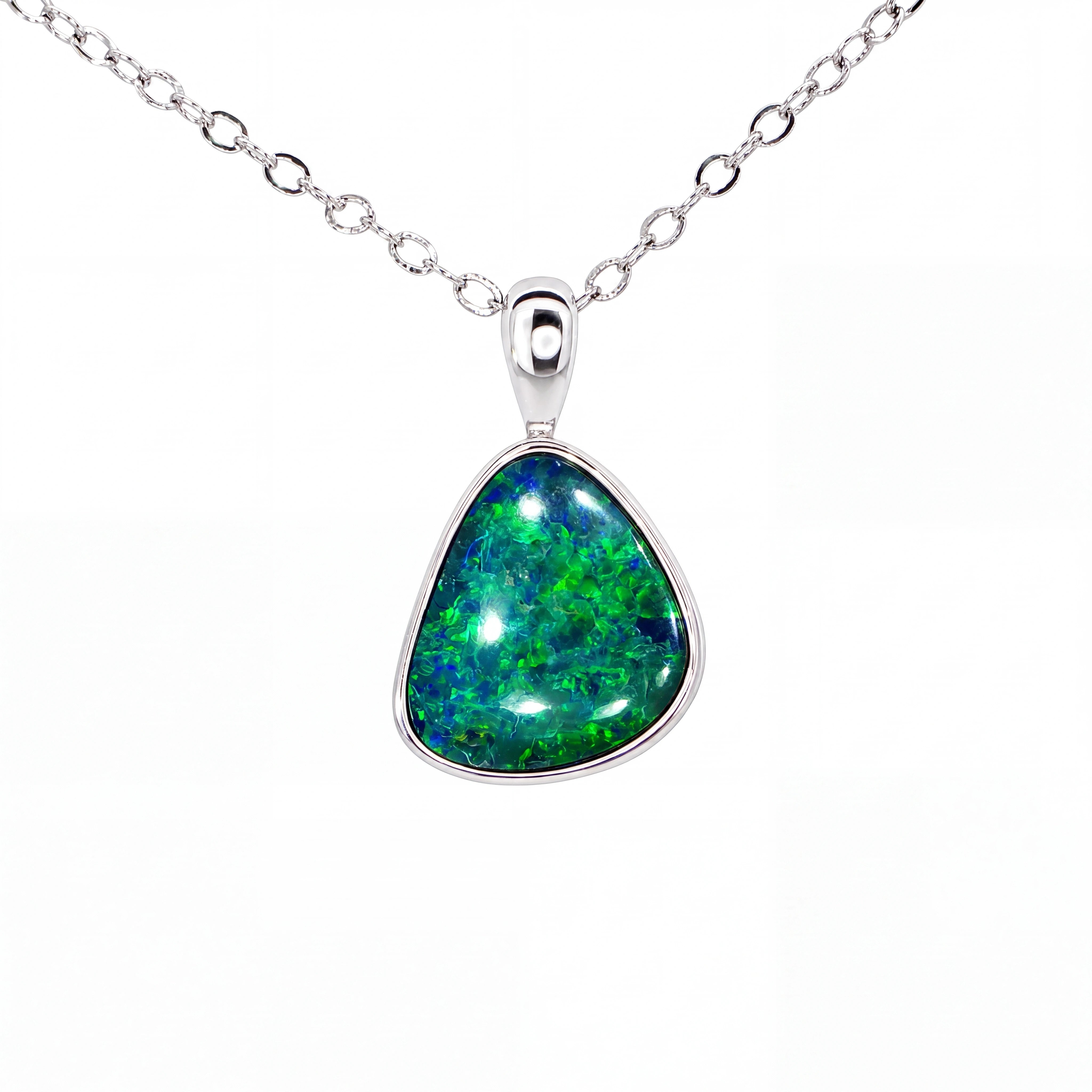 Australian Doublet Opal Pendant set in 925 Sterling Silver - Green-Blue - Australian Opal Cutters and Pearl Divers