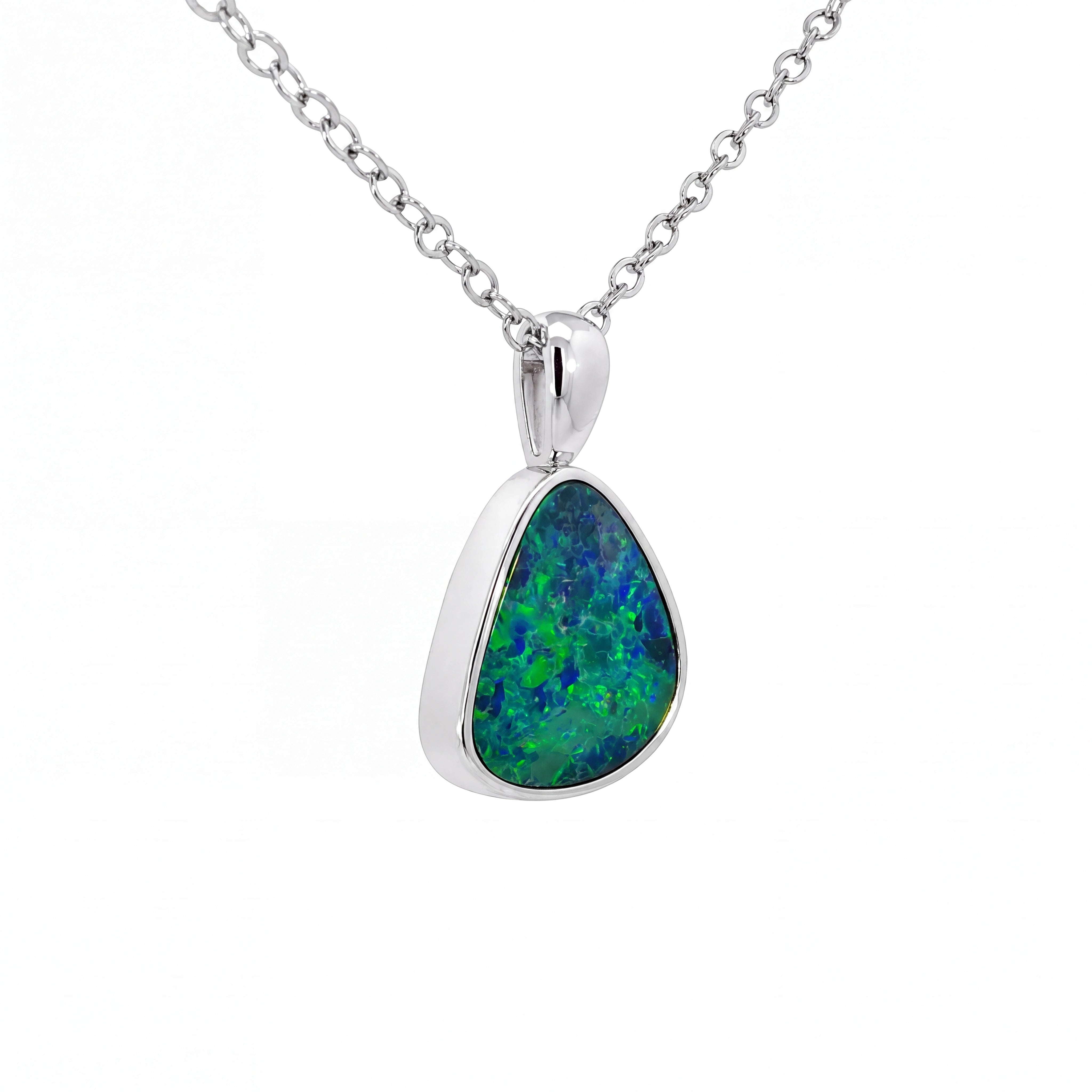 Australian Doublet Opal Pendant set in 925 Sterling Silver - Green-Blue - Australian Opal Cutters and Pearl Divers