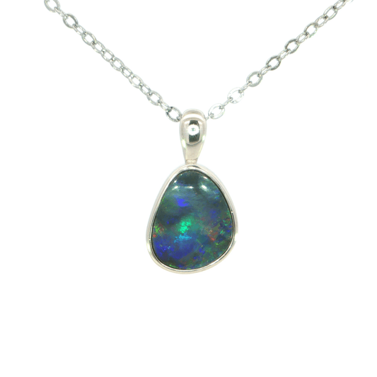 Australian Doublet Opal set in 925 Sterling Silver - Multicolour - Australian Opal Cutters and Pearl Divers