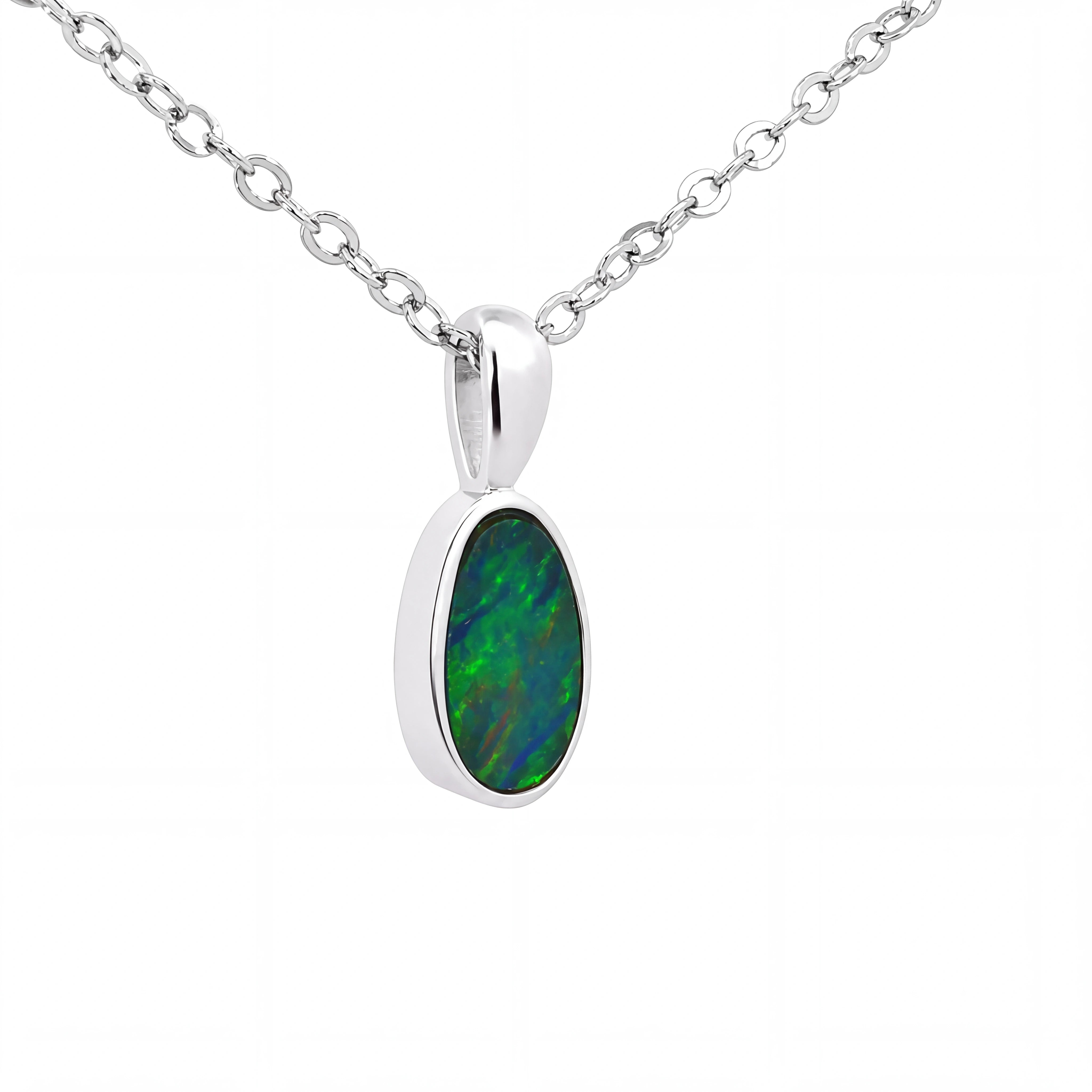 Australian Doublet Opal Pendant set in 925 Sterling Silver - Green and Blue - Australian Opal Cutters and Pearl Divers