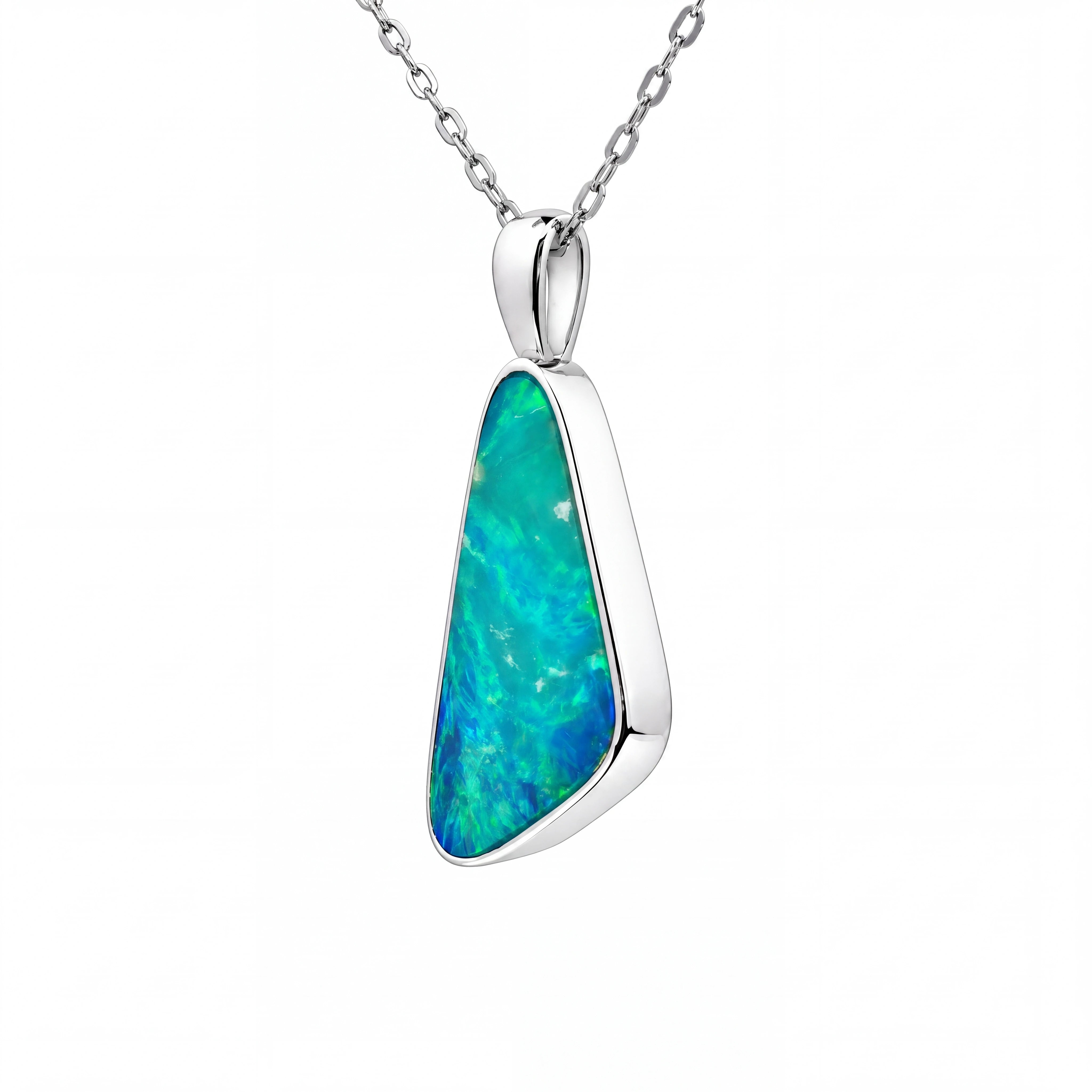 Australian Doublet Opal Pendant set in 925 Sterling Silver - Blue-Green - Australian Opal Cutters and Pearl Divers