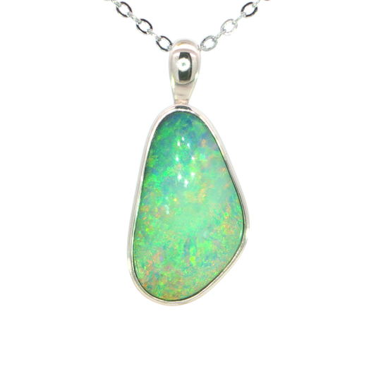 Australian Doublet Opal Pendant set in 925 Sterling Silver - Multicolour - Australian Opal Cutters and Pearl Divers
