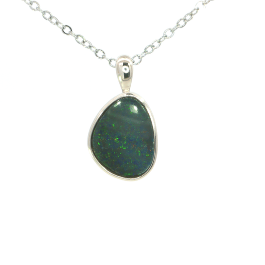 Australian Doublet Opal Pendant set in 925 Sterling Silver - Multicolour - Australian Opal Cutters and Pearl Divers