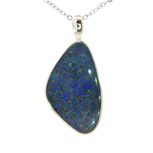 Australian Doublet Opal Pendant set in 925 Sterling Silver - Multicolour - Australian Opal Cutters and Pearl Divers