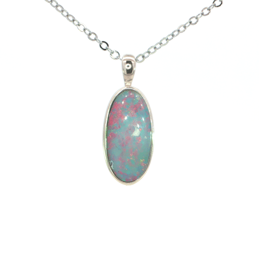 Australian Doublet Opal Pendant set in 925 Sterling Silver - Multicolour - Australian Opal Cutters and Pearl Divers