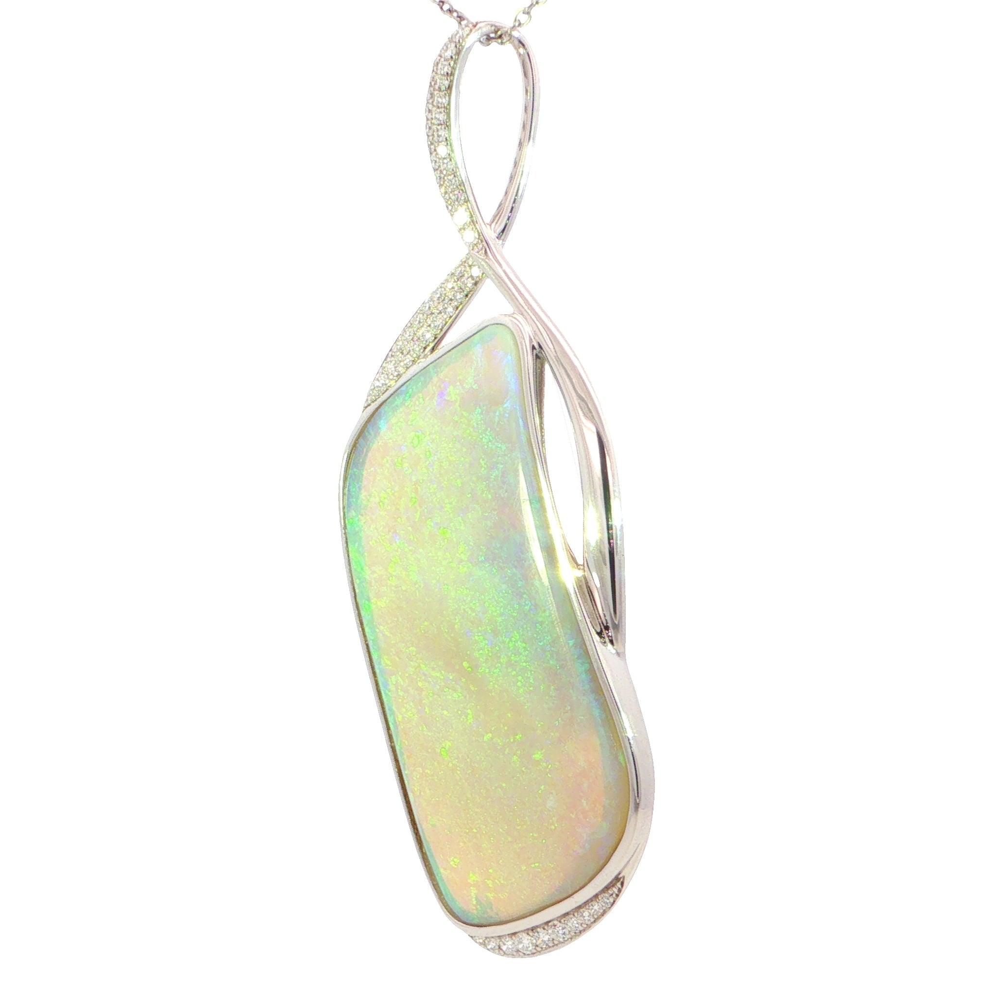Australian Light Opal Pendant in 925 Sterling Silver with Diamonds - Green-Blue - Australian Opal Cutters and Pearl Divers
