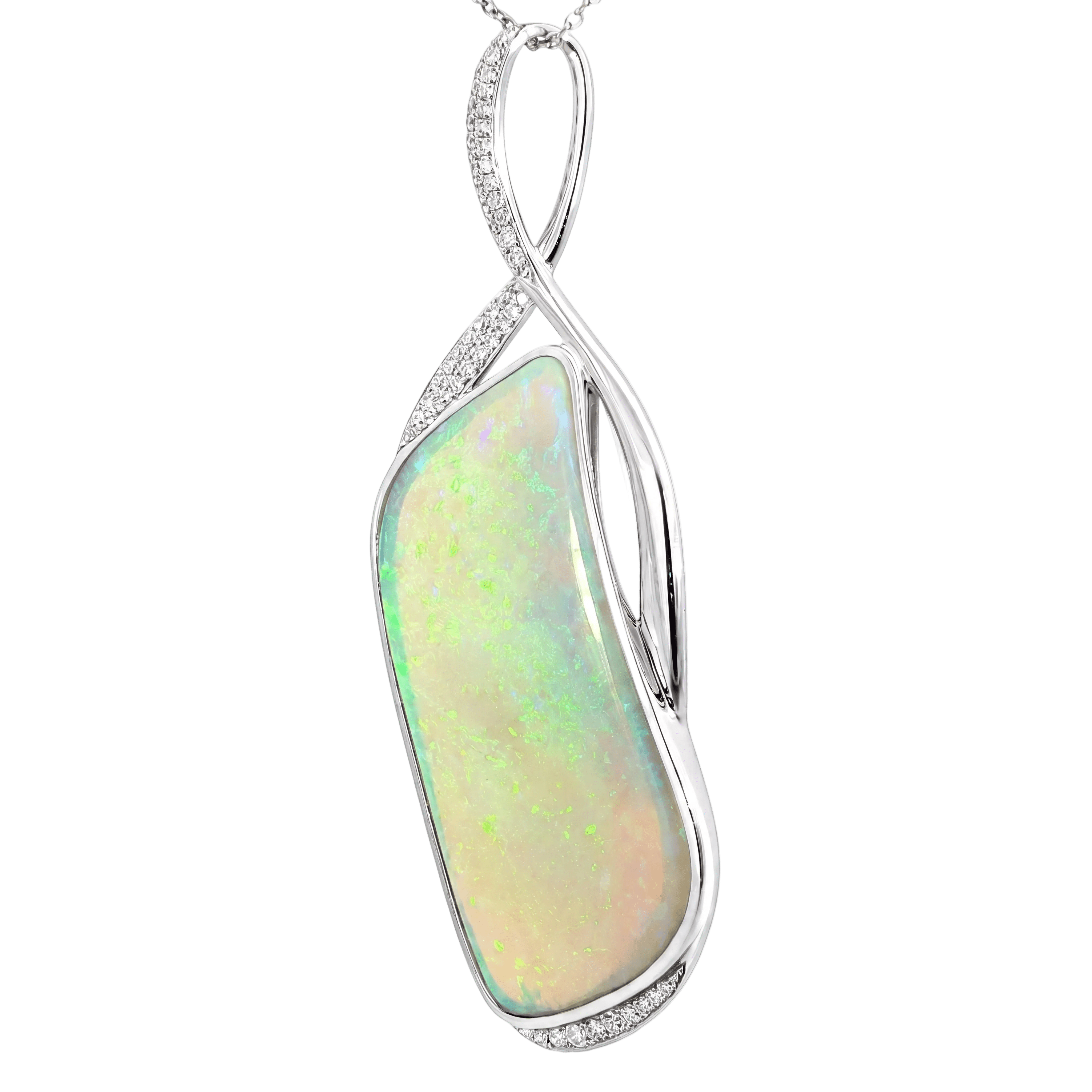 Australian Light Opal Pendant in 925 Sterling Silver with Diamonds - Green-Blue - Australian Opal Cutters and Pearl Divers