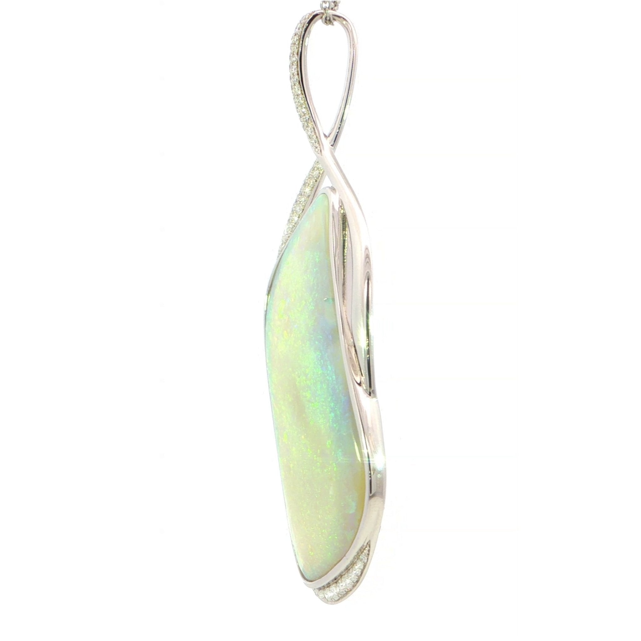 Australian Light Opal Pendant in 925 Sterling Silver with Diamonds - Green-Blue - Australian Opal Cutters and Pearl Divers