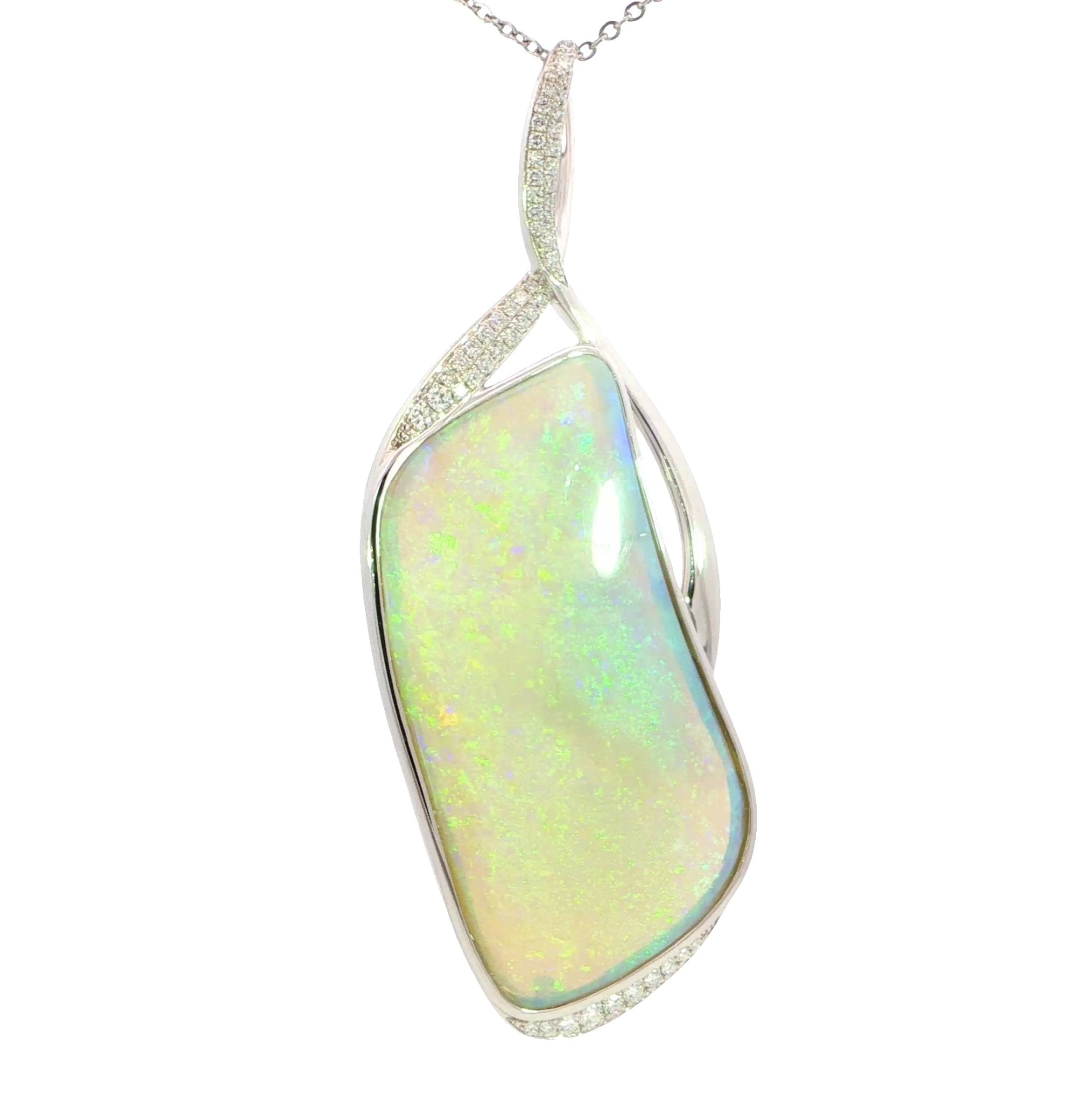 Australian Light Opal Pendant in 925 Sterling Silver with Diamonds - Green-Blue - Australian Opal Cutters and Pearl Divers
