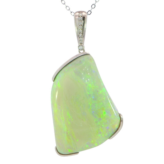 Australian Light Opal Pendant in 925 Sterling Silver with Diamonds - Green-Blue - Australian Opal Cutters and Pearl Divers
