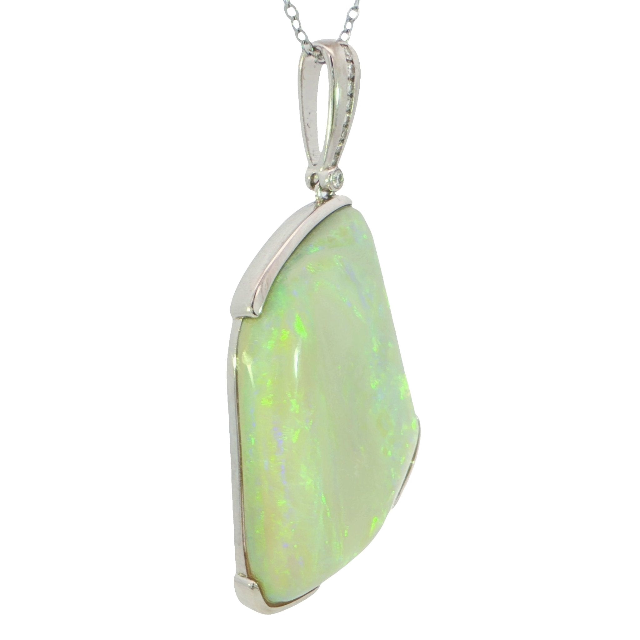 Australian Light Opal Pendant in 925 Sterling Silver with Diamonds - Green-Blue - Australian Opal Cutters and Pearl Divers
