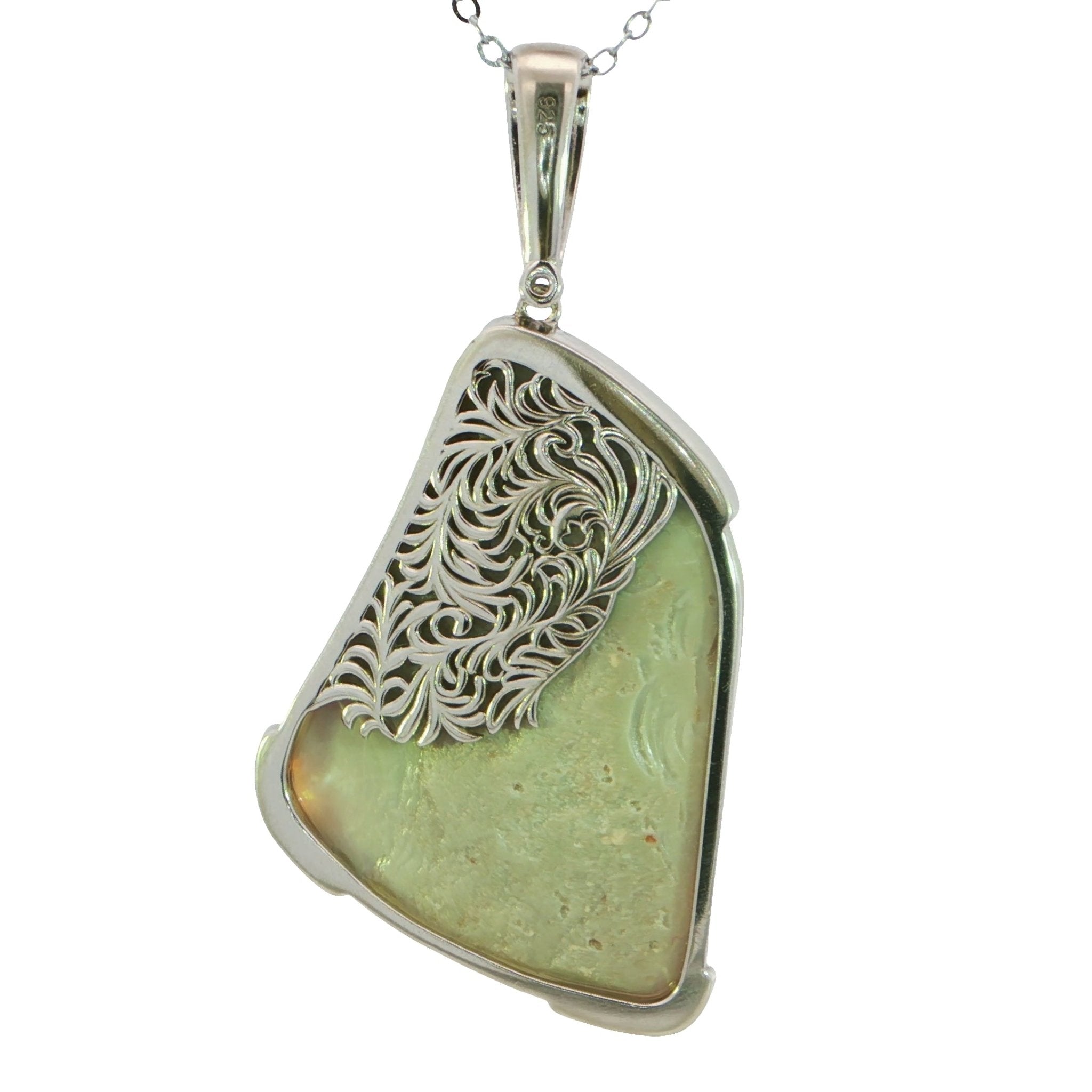 Australian Light Opal Pendant in 925 Sterling Silver with Diamonds - Green-Blue - Australian Opal Cutters and Pearl Divers
