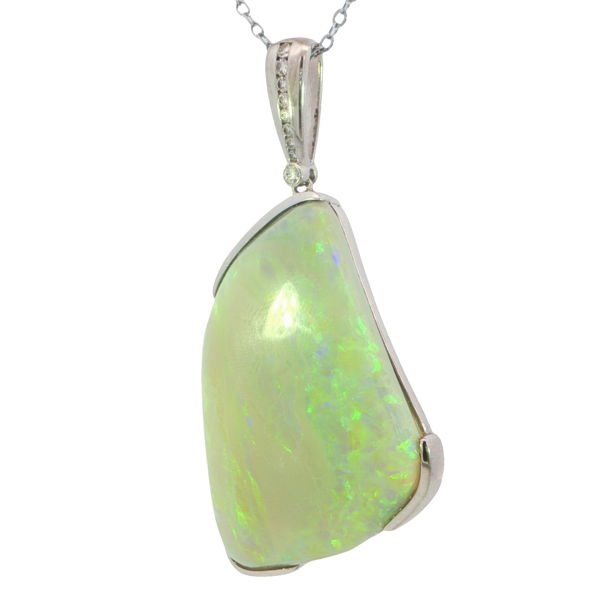 Australian Light Opal Pendant in 925 Sterling Silver with Diamonds - Green-Blue - Australian Opal Cutters and Pearl Divers