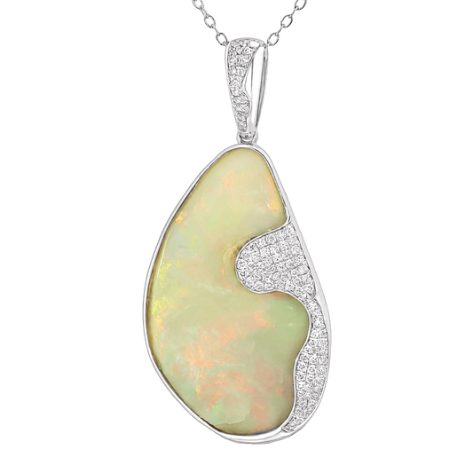 Australian Light Opal in 925 Sterling Silver with Diamonds - Multicolour - Australian Opal Cutters and Pearl Divers