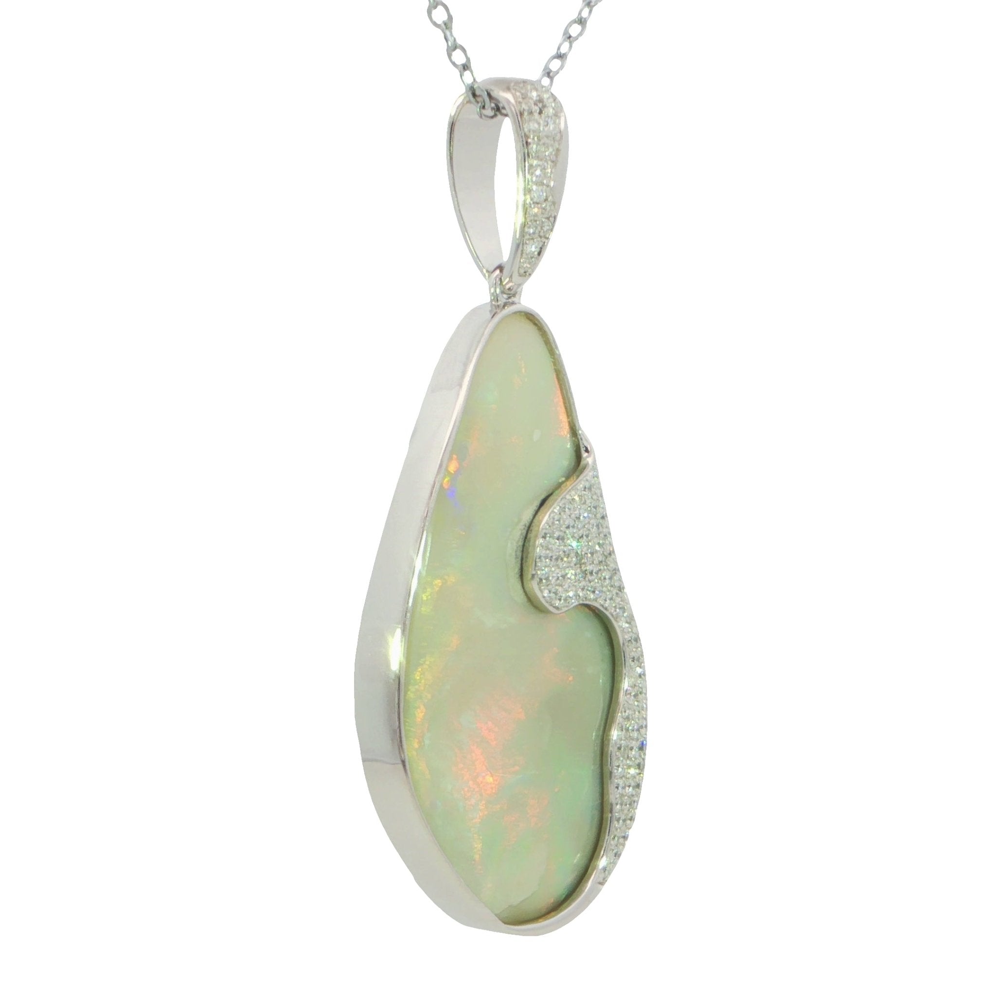 Australian Light Opal in 925 Sterling Silver with Diamonds - Multicolour - Australian Opal Cutters and Pearl Divers