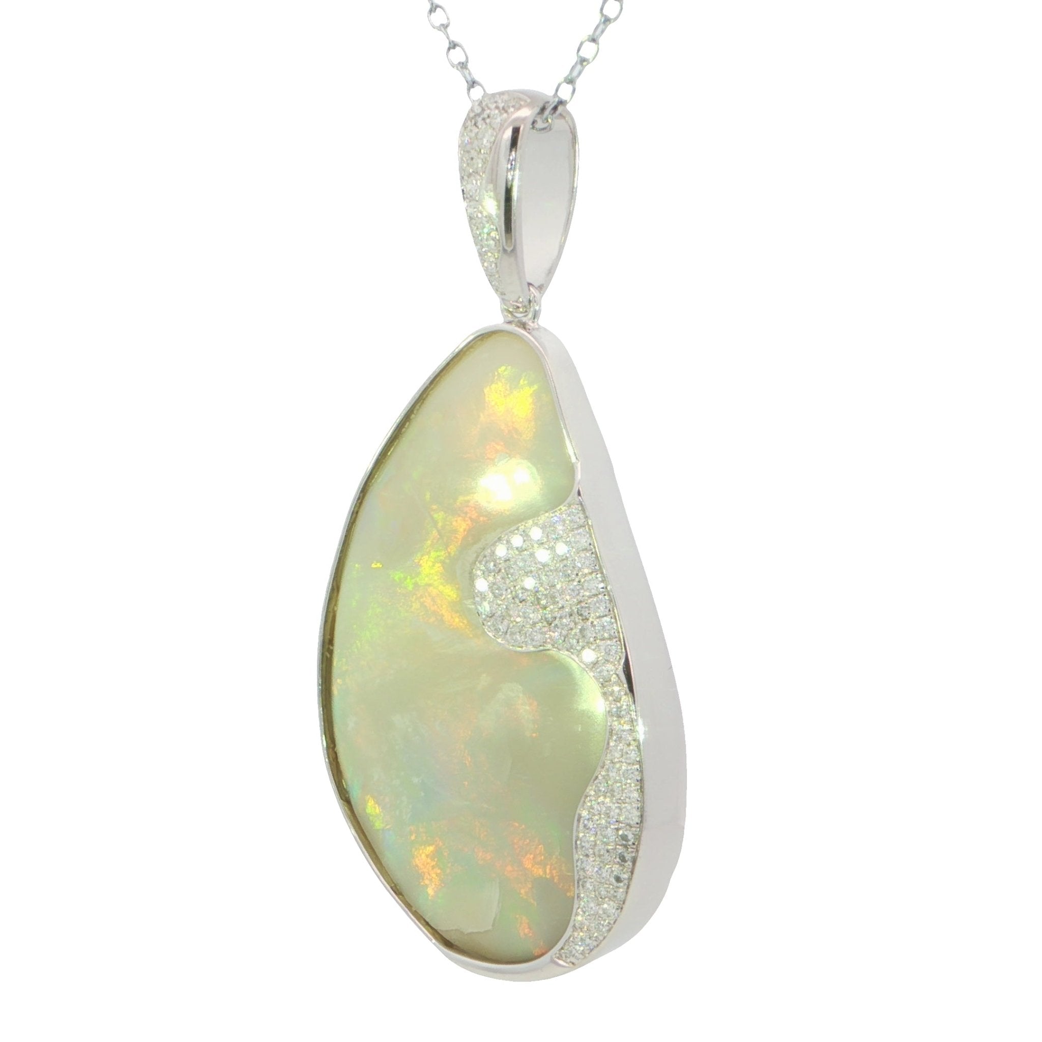 Australian Light Opal in 925 Sterling Silver with Diamonds - Multicolour - Australian Opal Cutters and Pearl Divers