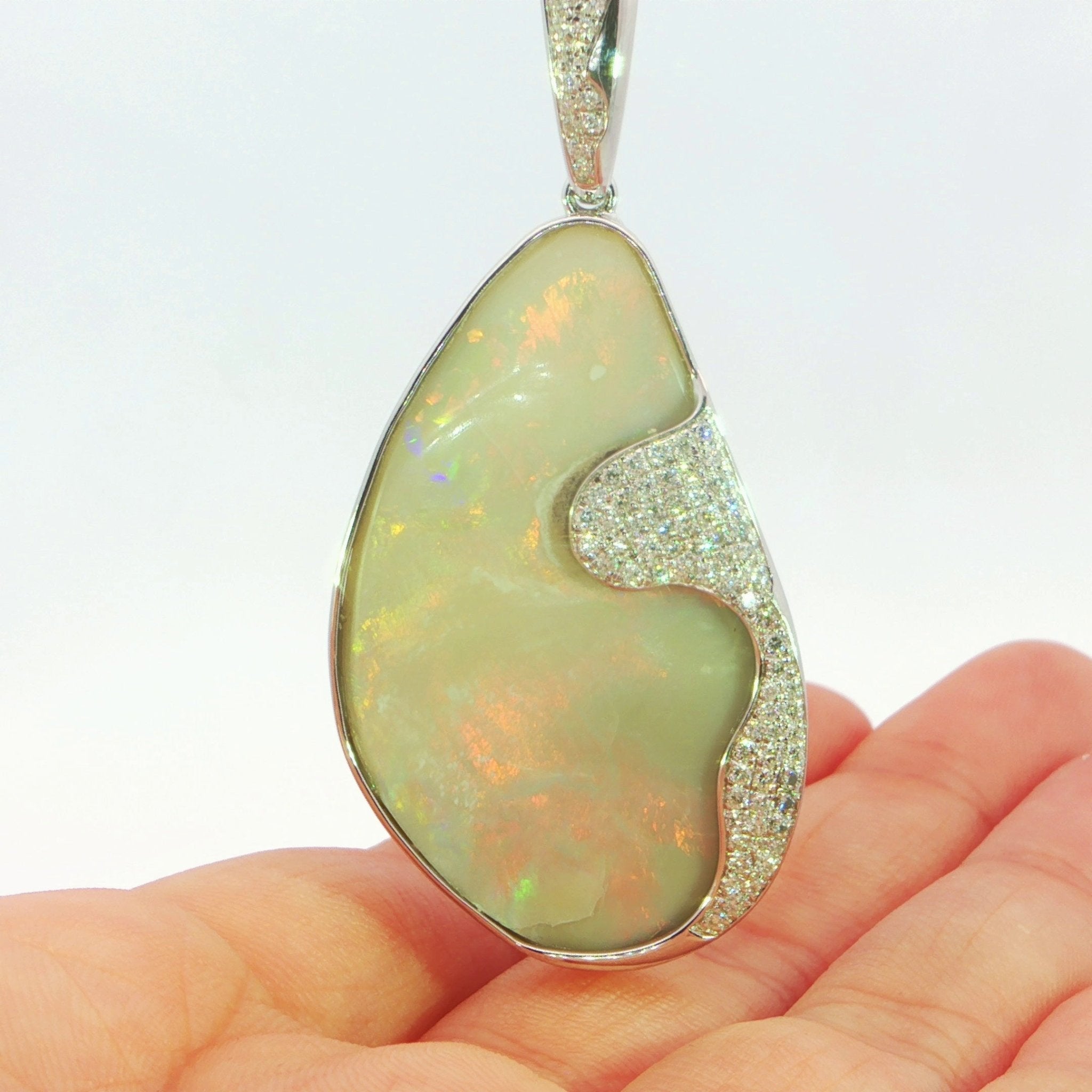Australian Light Opal in 925 Sterling Silver with Diamonds - Multicolour - Australian Opal Cutters and Pearl Divers