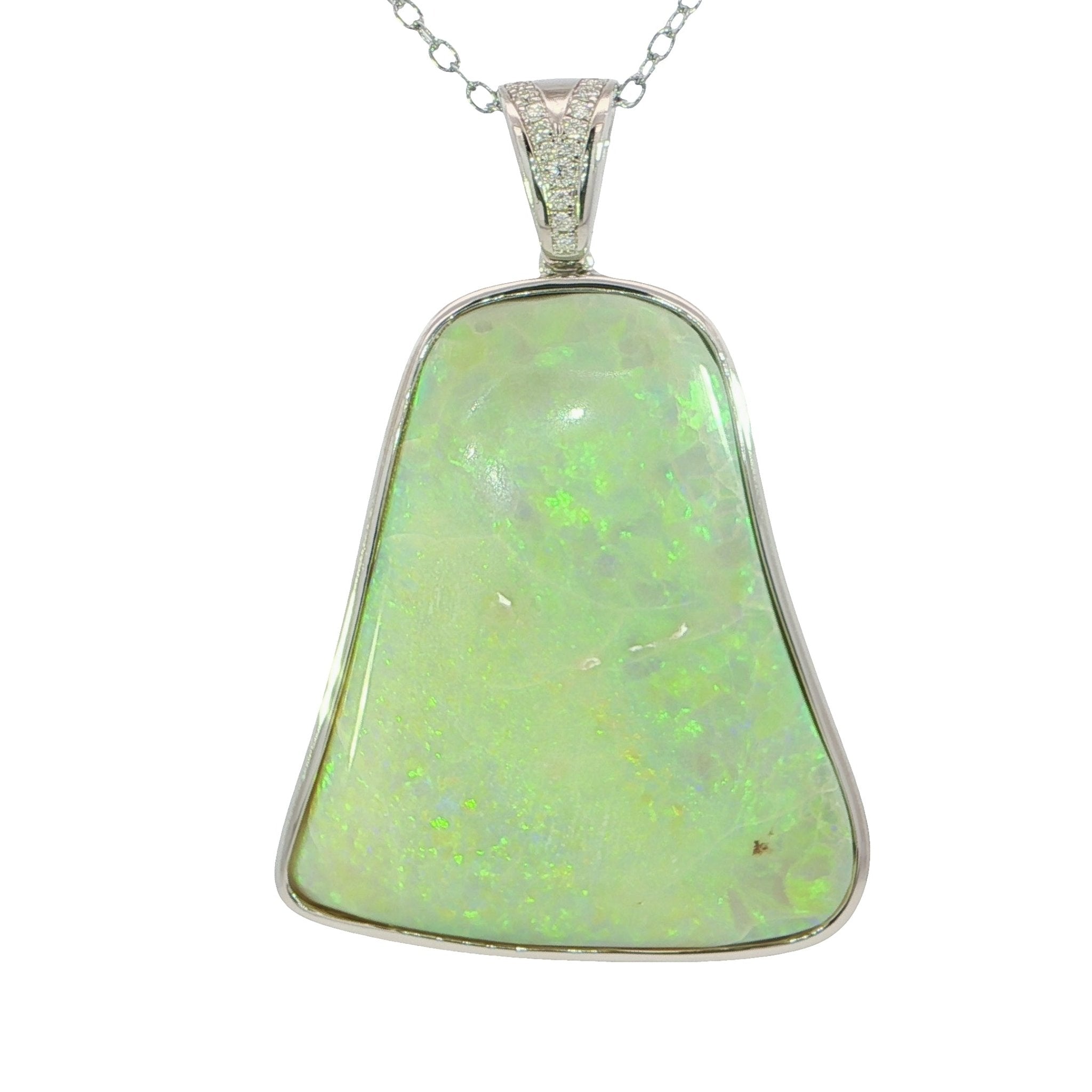 Australian Light Opal Pendant in 925 Sterling Silver with Diamonds - Multicolour - Australian Opal Cutters and Pearl Divers