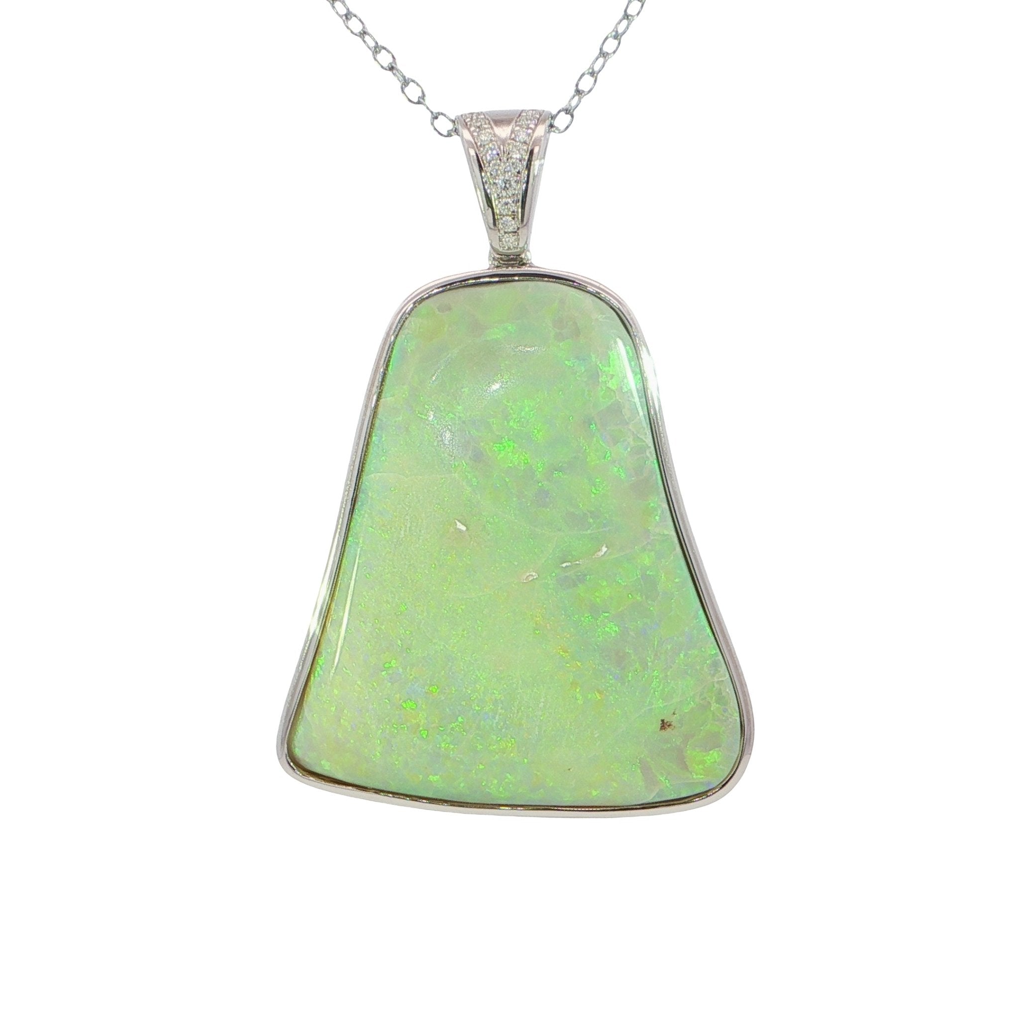 Australian Light Opal Pendant in 925 Sterling Silver with Diamonds - Multicolour - Australian Opal Cutters and Pearl Divers