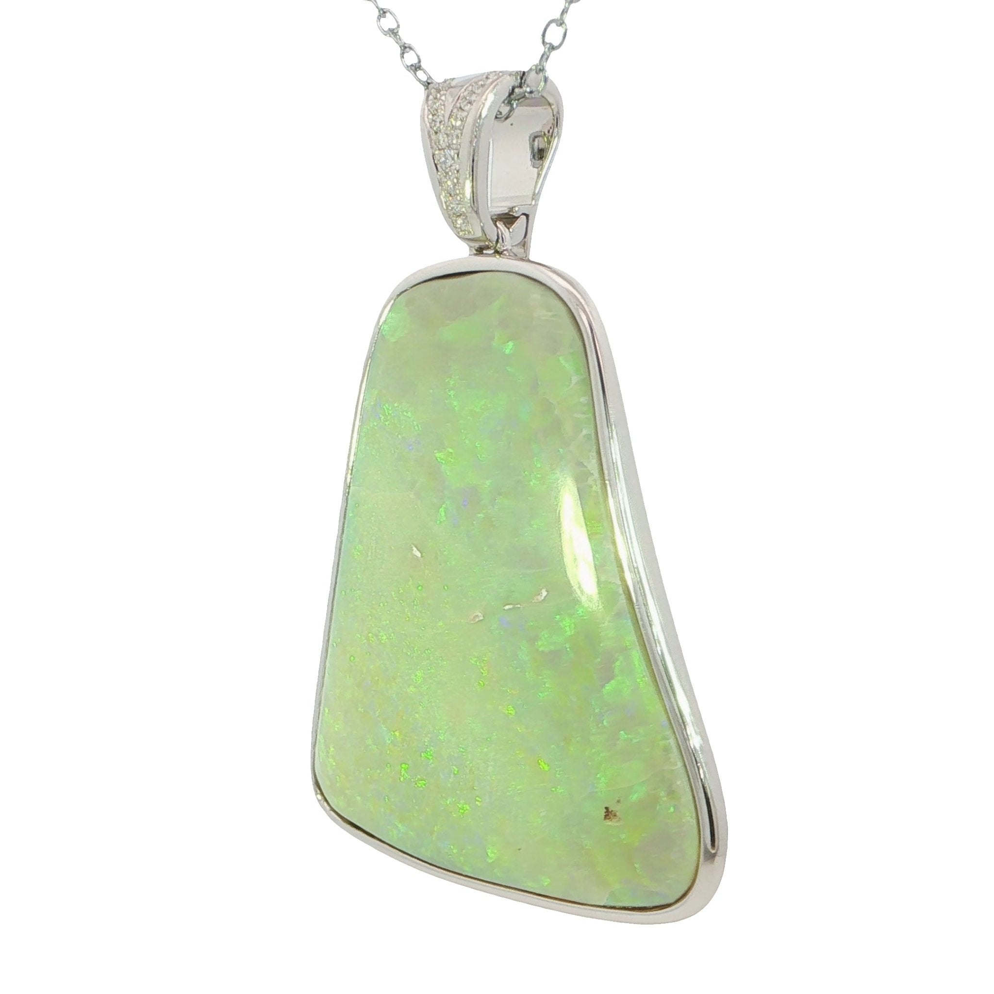 Australian Light Opal Pendant in 925 Sterling Silver with Diamonds - Multicolour - Australian Opal Cutters and Pearl Divers