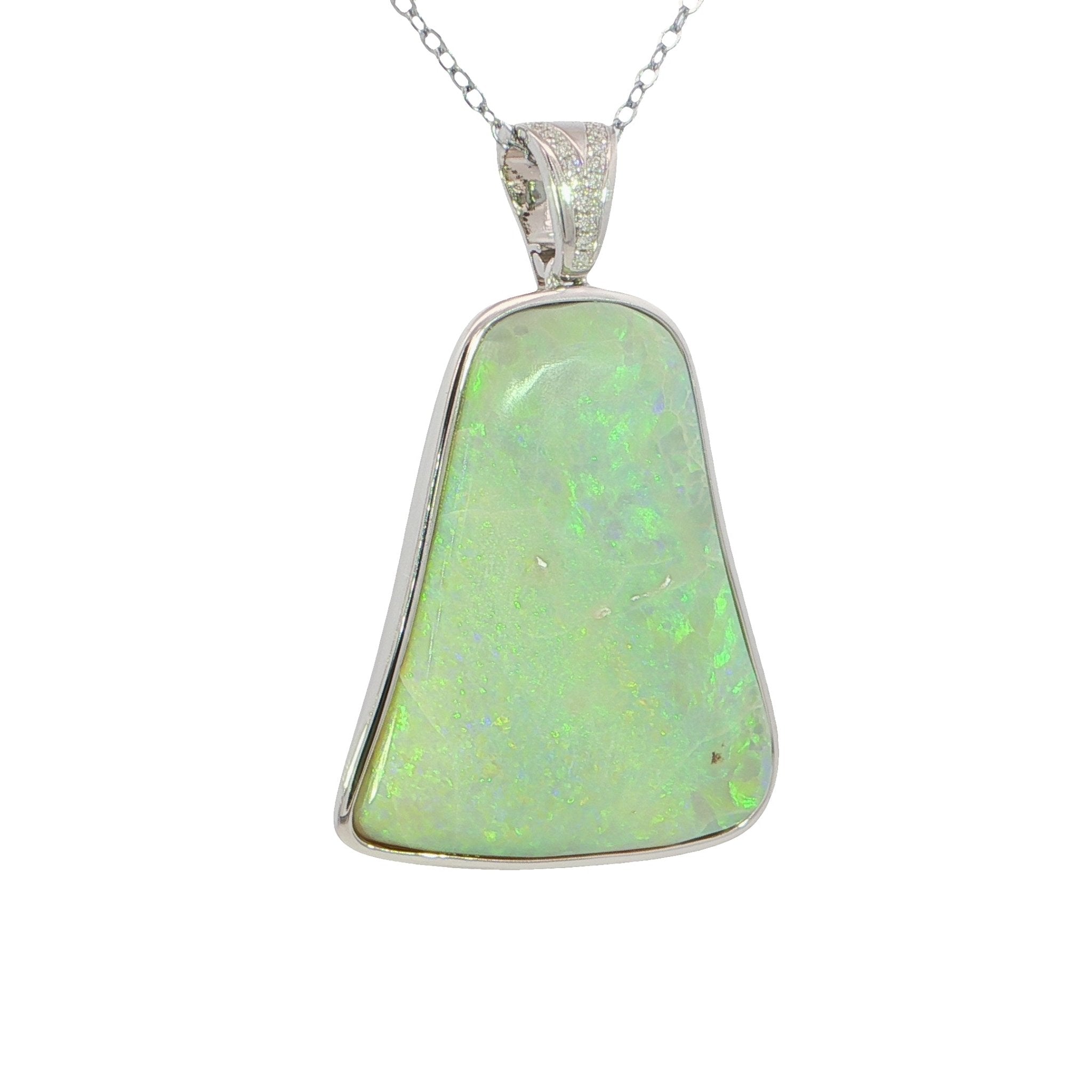Australian Light Opal Pendant in 925 Sterling Silver with Diamonds - Multicolour - Australian Opal Cutters and Pearl Divers