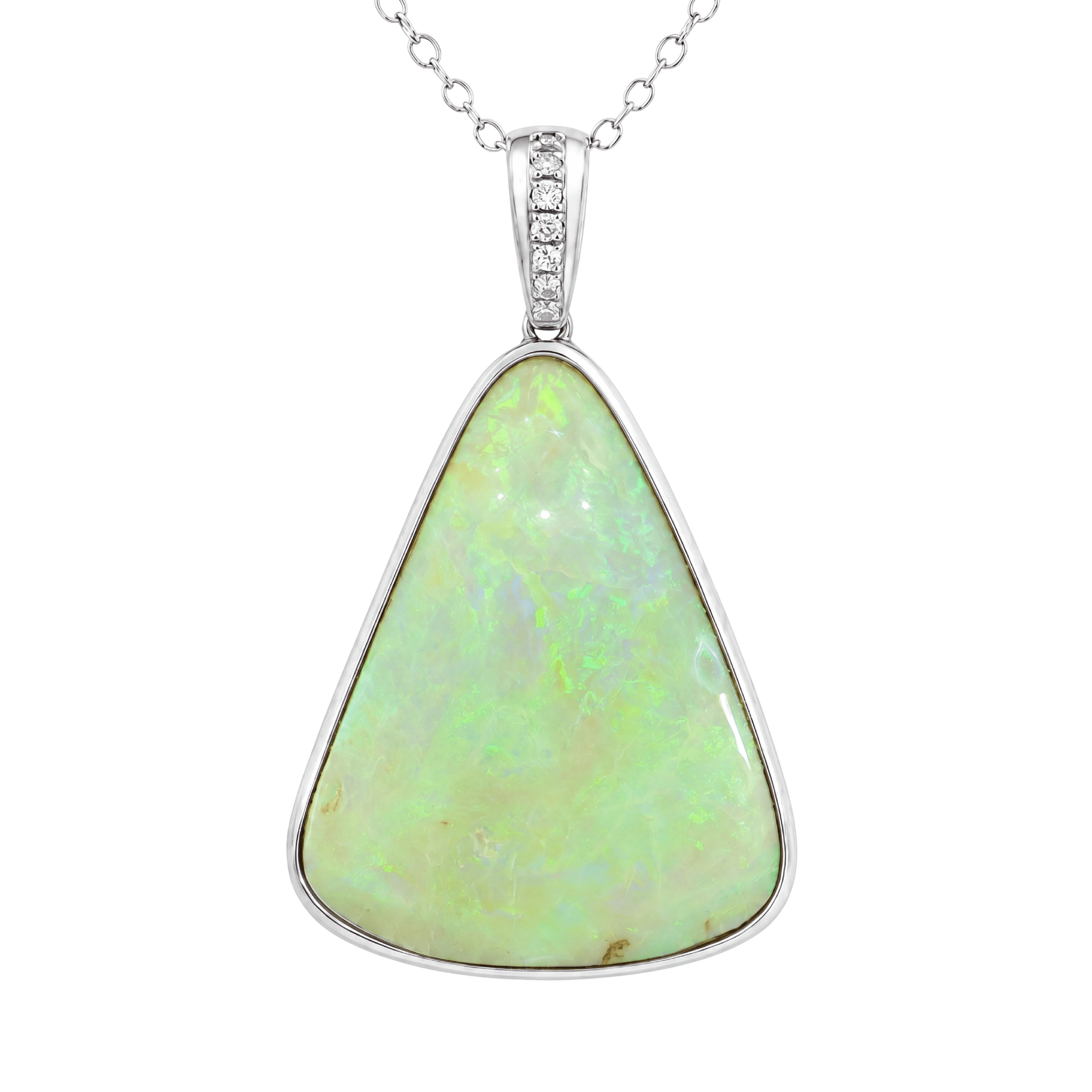 Australian Light Opal Pendant in 925 Sterling Silver with Diamonds - Green and Blue - Australian Opal Cutters and Pearl Divers