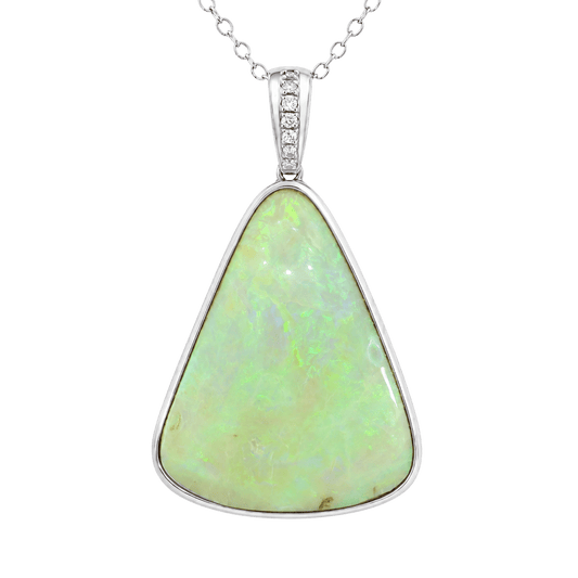 Australian Light Opal Pendant in 925 Sterling Silver with Diamonds - Green and Blue - Australian Opal Cutters and Pearl Divers
